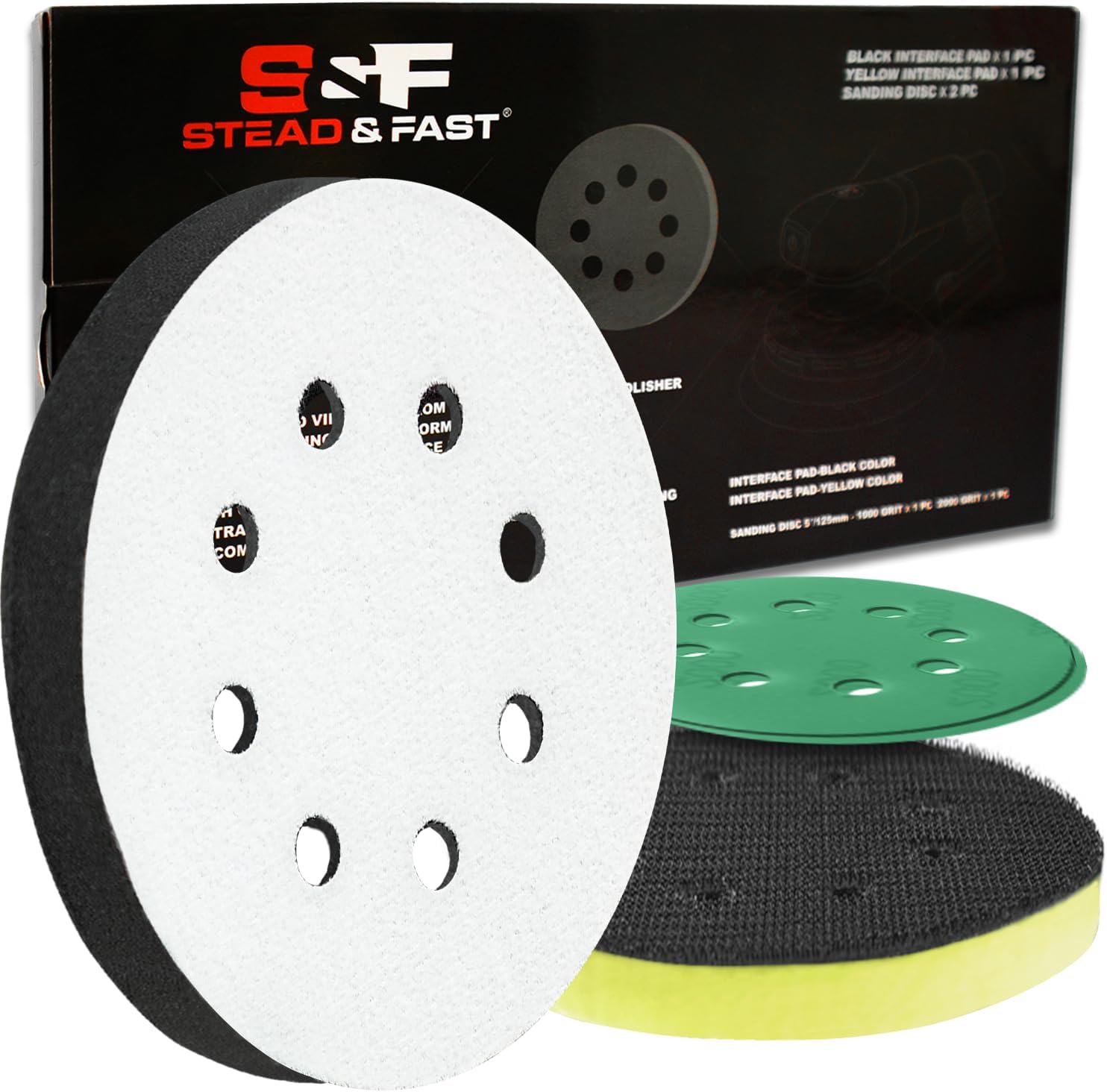 Orbital Sander Foam Pad 5 inch, Foam Sanding Pads for Orbital Sander 2pcs, Interface Pad 8 Holes, Hook and Loop Backing Pad, Soft Sander Cushion Pad, Sponge Buffer by S&F STEAD & FAST