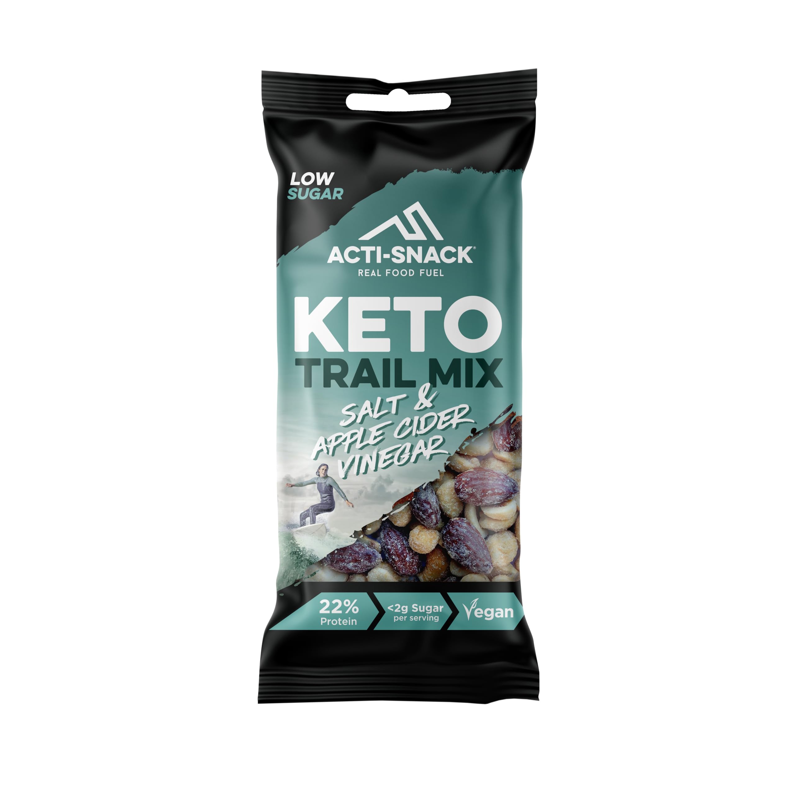 Keto Crunch Salt & Apple Cider Vinegar 12 x 40g | Sports Nutrition Snacks, Protein on the Go - Salt and Vinegar Almonds, Cashews and Peanuts Nut Mix Snack