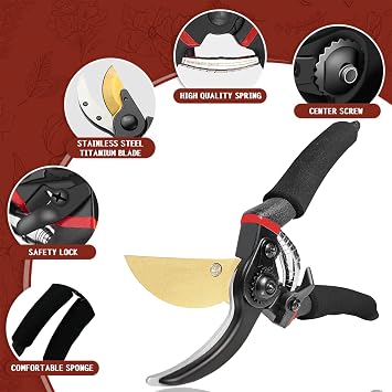 Premium Titanium Garden Secateurs - Professional Bypass Pruning Shears Hand Pruners, Garden Clip, Hedge Shears for Plants, Hedges, and Flowers