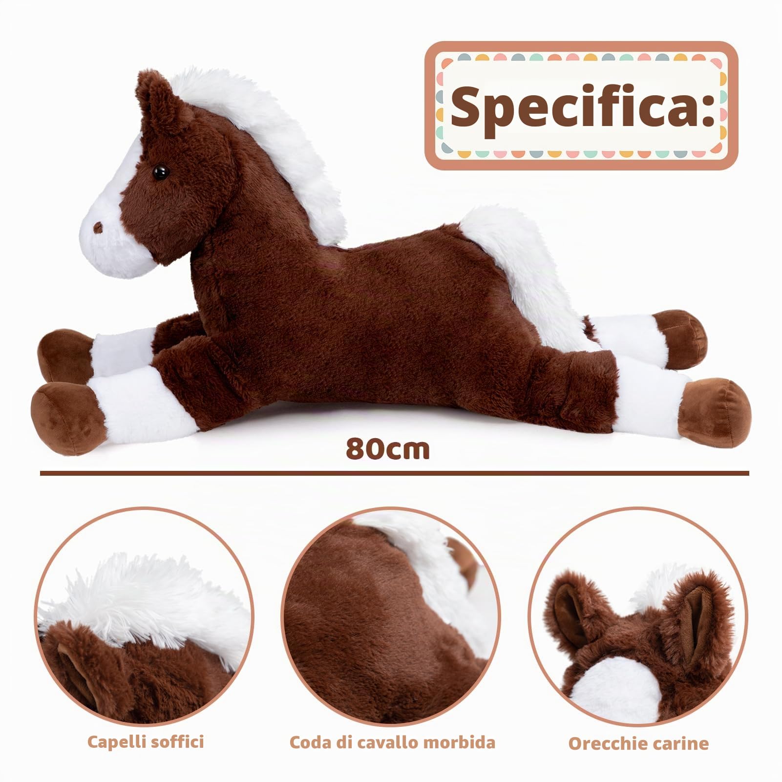 BEJOY Giocattolo in peluche, cavallo, grande pony, per bambini, fidanzata, regalo di compleanno, 80 cm