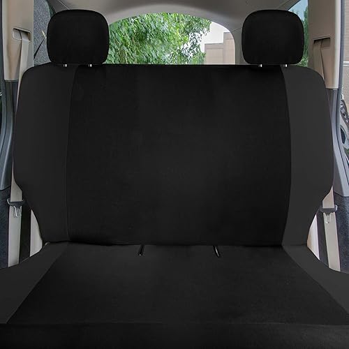 Miniatura 7 de TLH Juego completo de fundas de asiento de coche de tela plana pulida y elegante, tela negra, ajuste universal, compatible con bolsa de aire,