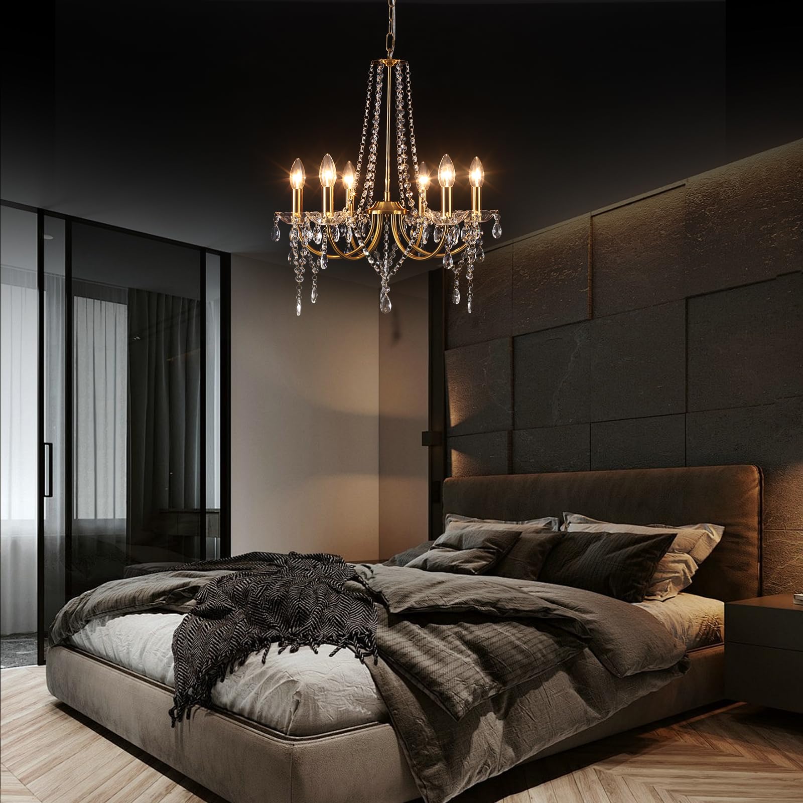 Lampadario moderno in cristallo dorato, lampada da soffitto vintage a 6 luci in cristallo, lampadario a sospensione per soggiorno con attacco E14, per camera da letto, cucina e sala da pranzo