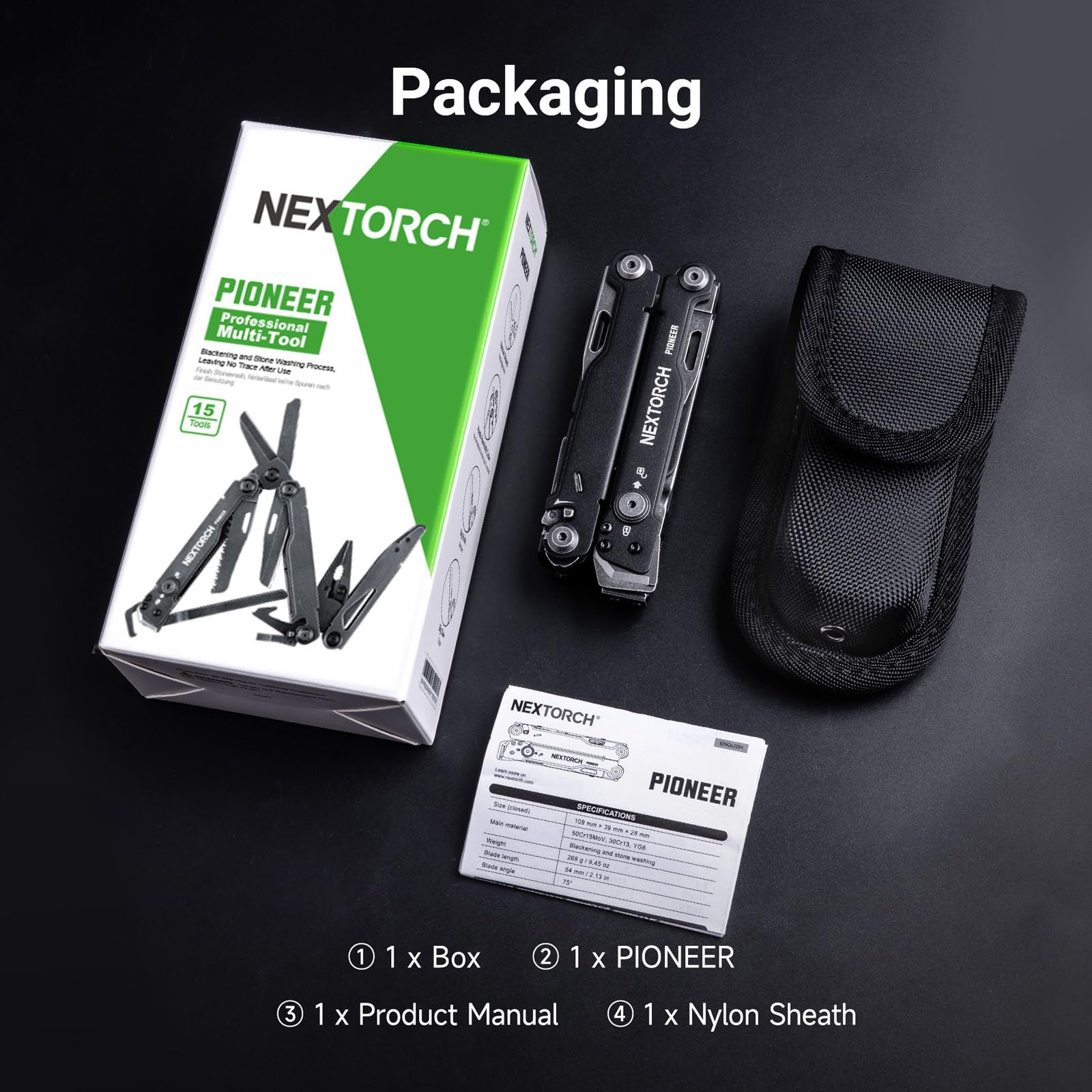 NEXTORCH Pioneer Narzędzie wielofunkcyjne z funkcjami 14 w 1, kieszonkowe, wielofunkcyjne szczypce 60 mm, z przecinakiem do lin, otwieracz do puszek, śrubokręt do użytku na zewnątrz, kemping, nóż
