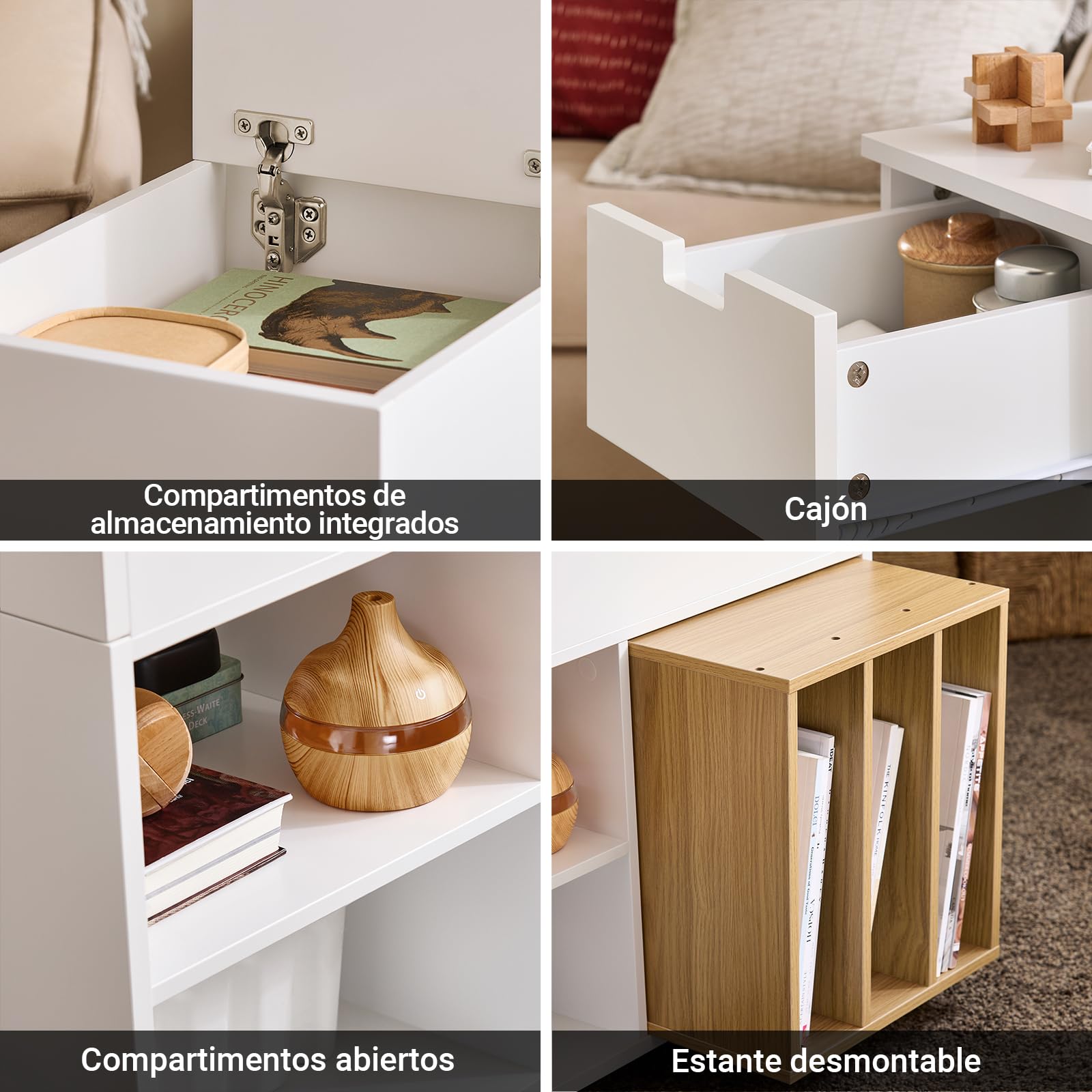 SoBuy Mesa Auxiliar con Ruedas y Tapa Abatible 30x61x70cm | Mesa multifunción para sofá, dormitorio u oficina con cajón y estante extraíble FBT134-W
