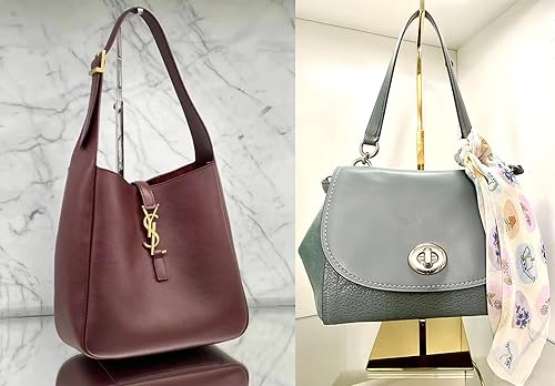 Miniatura 18 de Soporte de exhibición para bolso, paquete de 2 soportes de exhibición de bolsas color negro sólido, soporte de exhibición de acero inoxidable