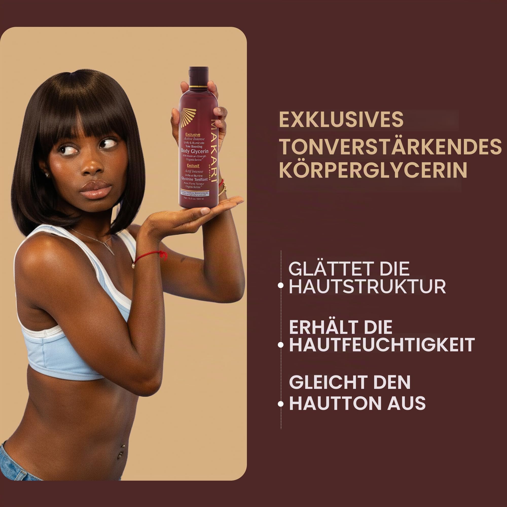 Makari Exklusiv Aktiv Intensiv Toning Glycerin 16.8oz - Haut Aufhellung & Aufhellung Feuchtigkeitscreme für Körper mit Organicarine™ - Whitening Behandlung für dunkle Markierungen & Altersflecken