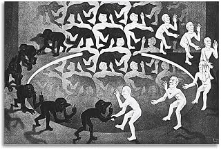 M. C. Escher Work Title(Encounter) Wall Art Painting Canvas Gift Living Room Prints Bedroom Decor Artworks 12x18inch(30x45cm)