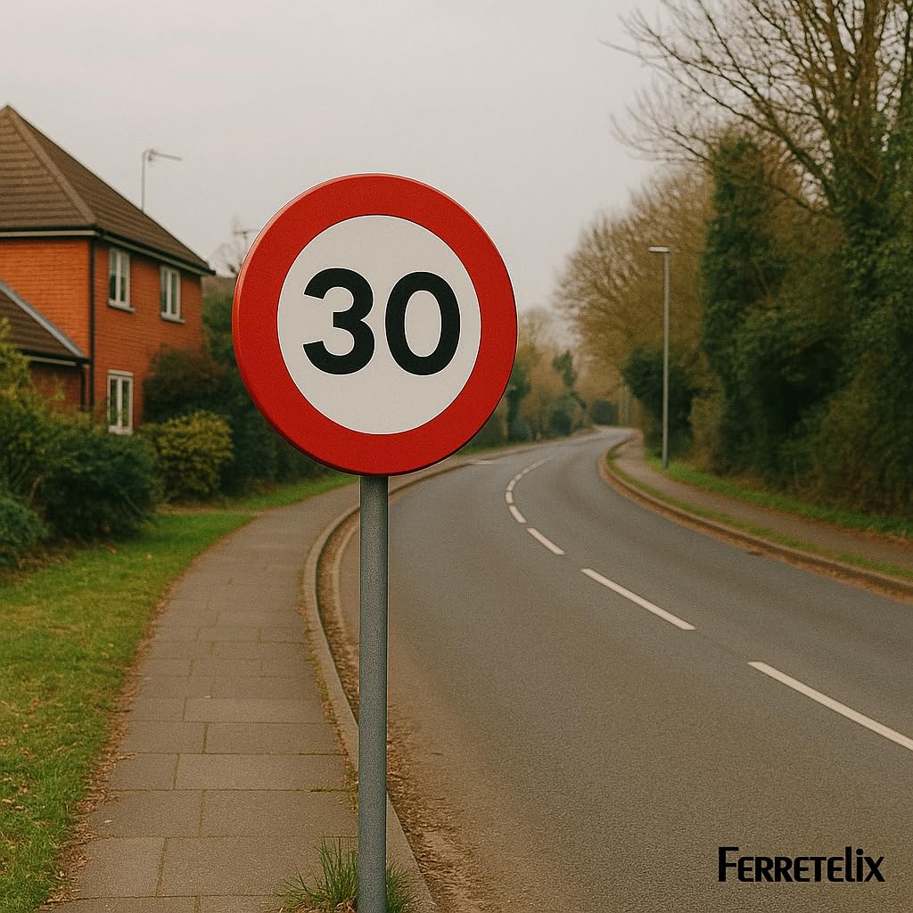 FERRETELIX® Señal de Tráfico Metálica Homologada MOPU R-301 | Velocidad Máxima 30 km/h | 60 cm | Reflectante N1 | Señal Vial Redonda de Chapa Galvanizada para Exterior