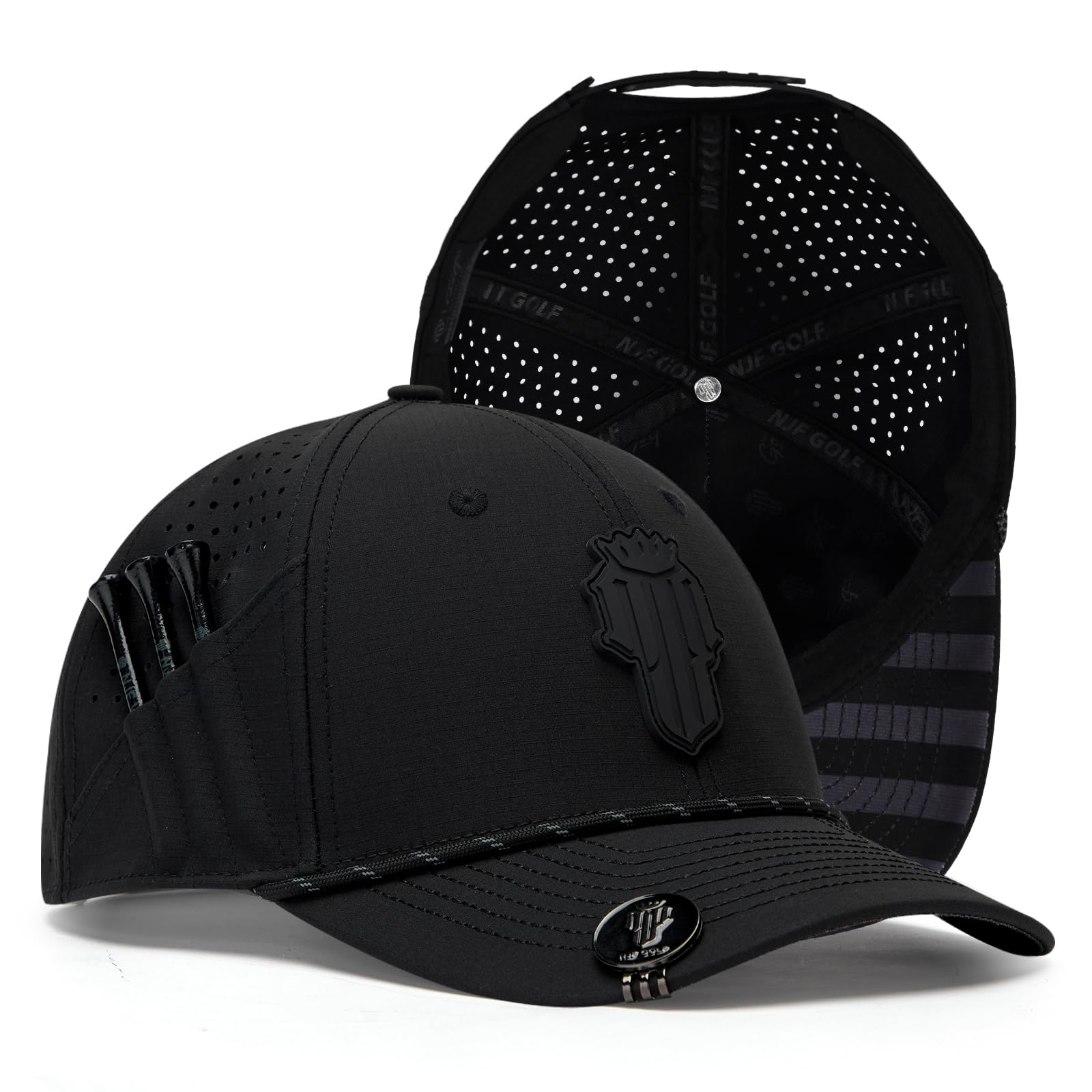 NJF Golf Performance Hats for Men with Tee Holder &amp; Magnetic Ball Marker