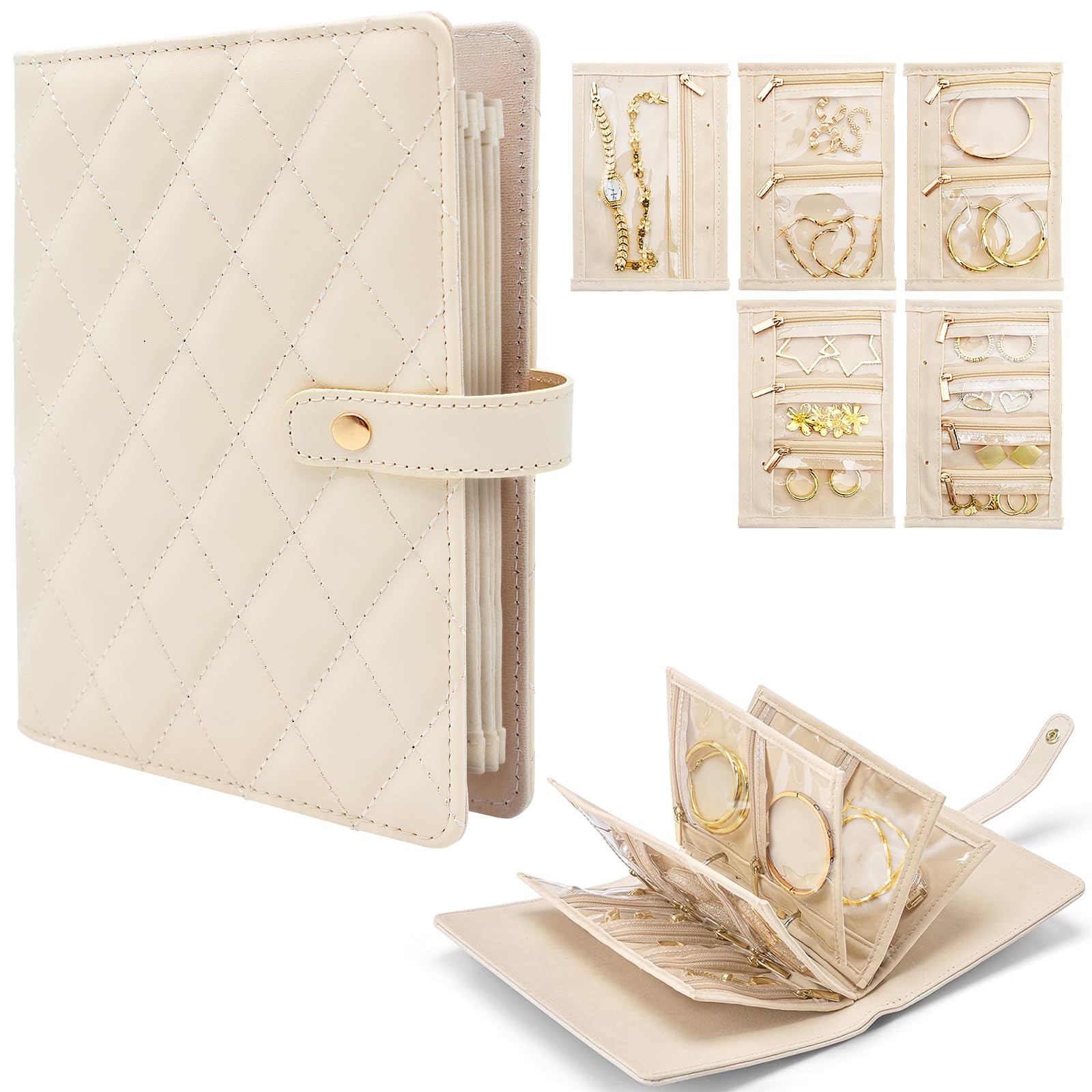 BELALIFE Reissieradenetui, opvouwbare opbergrol voor oorbellen, kettingen, ringen, armbanden, broches, roze
