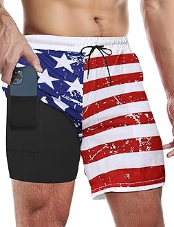 Buauty Mens Swim Trunks with Compression Liner 5 Inch Inseam Quick Dry Swim Shorts Mens Swimsuit Board Shorts with Pockets