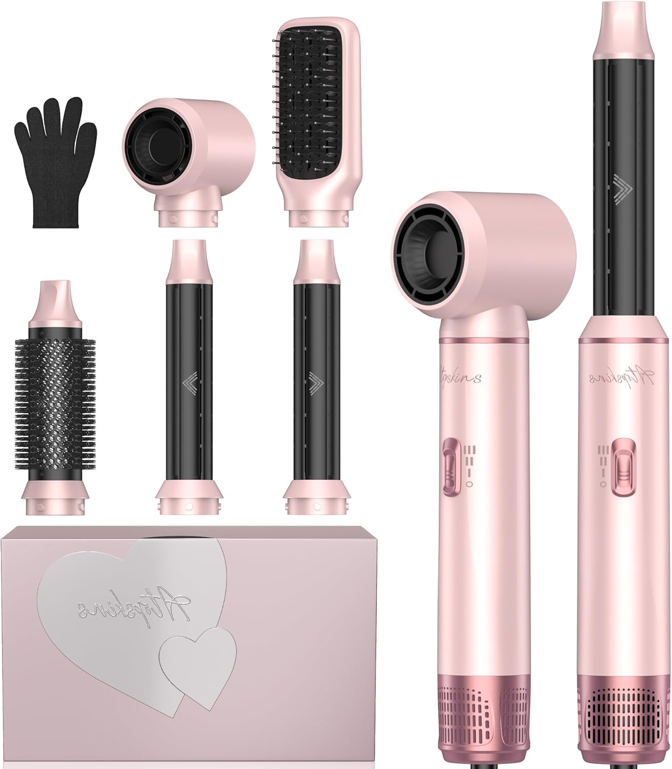 Atopskin 5 in 1 Airstyler 5 in 1 Air Styler Hairstyler Hair Styler 5 in 1, Spazzola multifunzione per asciugacapelli con spazzola lisciante per bigodino ad aria, 3 temperature