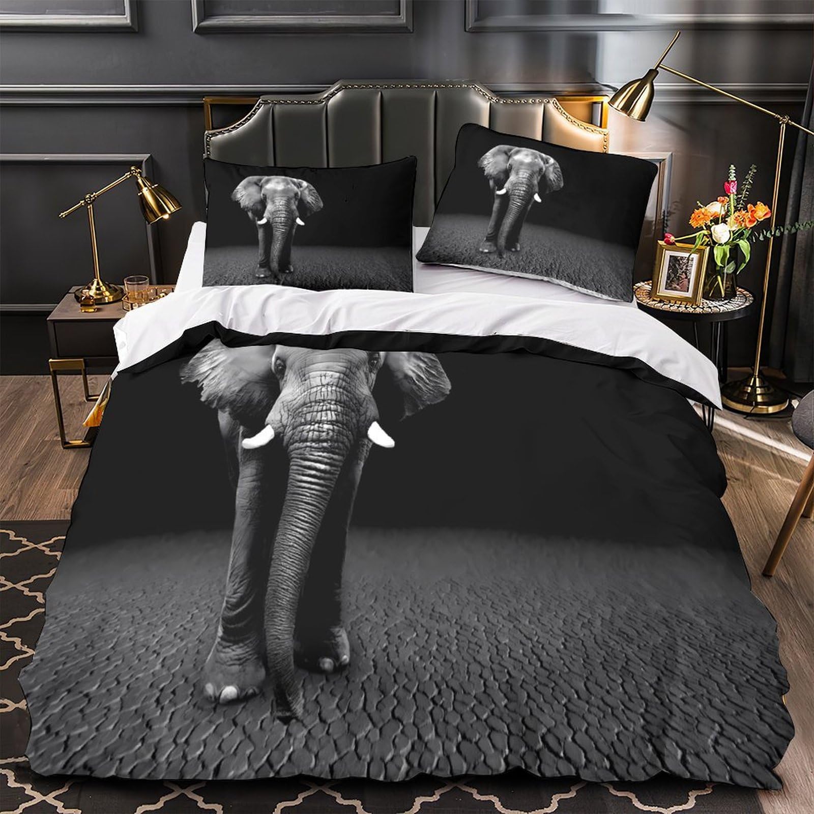 Parure de lit enfant éléphant 3D housse couette 140x200 microfibre respirante garçon