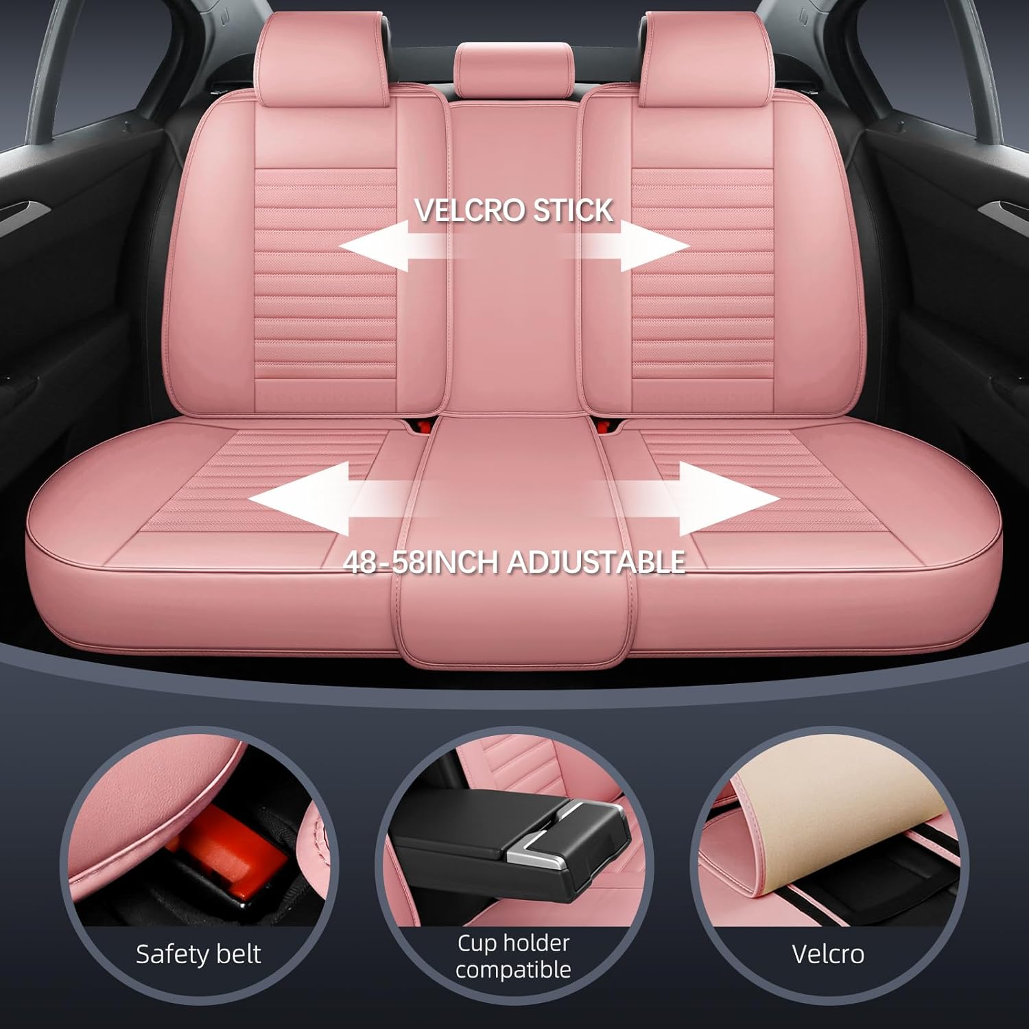 Front Car Seat Covers, Universal Leather Seat Covers with Headrest Pillows for Most Cars SUVs Pickup Trucks, Full Coverage Car Seat Protectors, 2 Seats Car Seat Cushion， Pink
