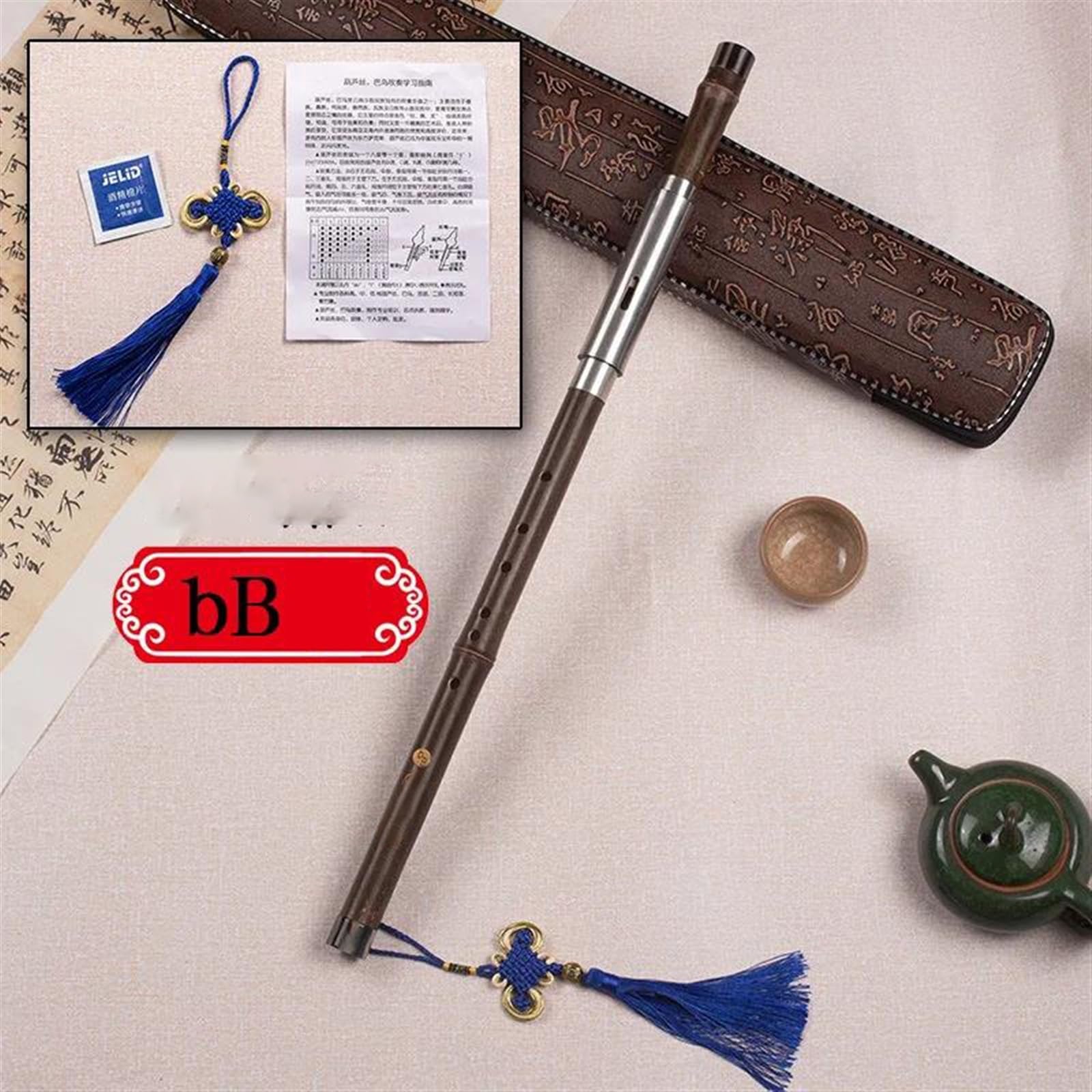Dizi Kit Bawu Sculpture Dragon Motif G/F/C/bB Ton Clé Instrument De Musique Chinois Vieille Flûte De Bambou(Bb,No)