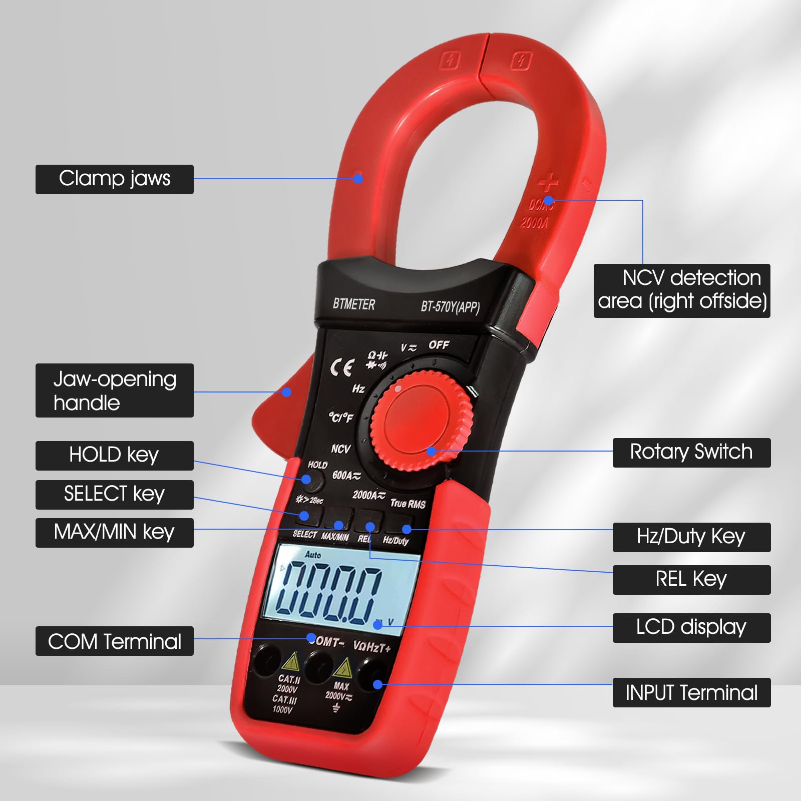 Button Type Meter Snapklik.com : BTMETER Digital Clamp Meter Multimeter, 6000 Counts ...