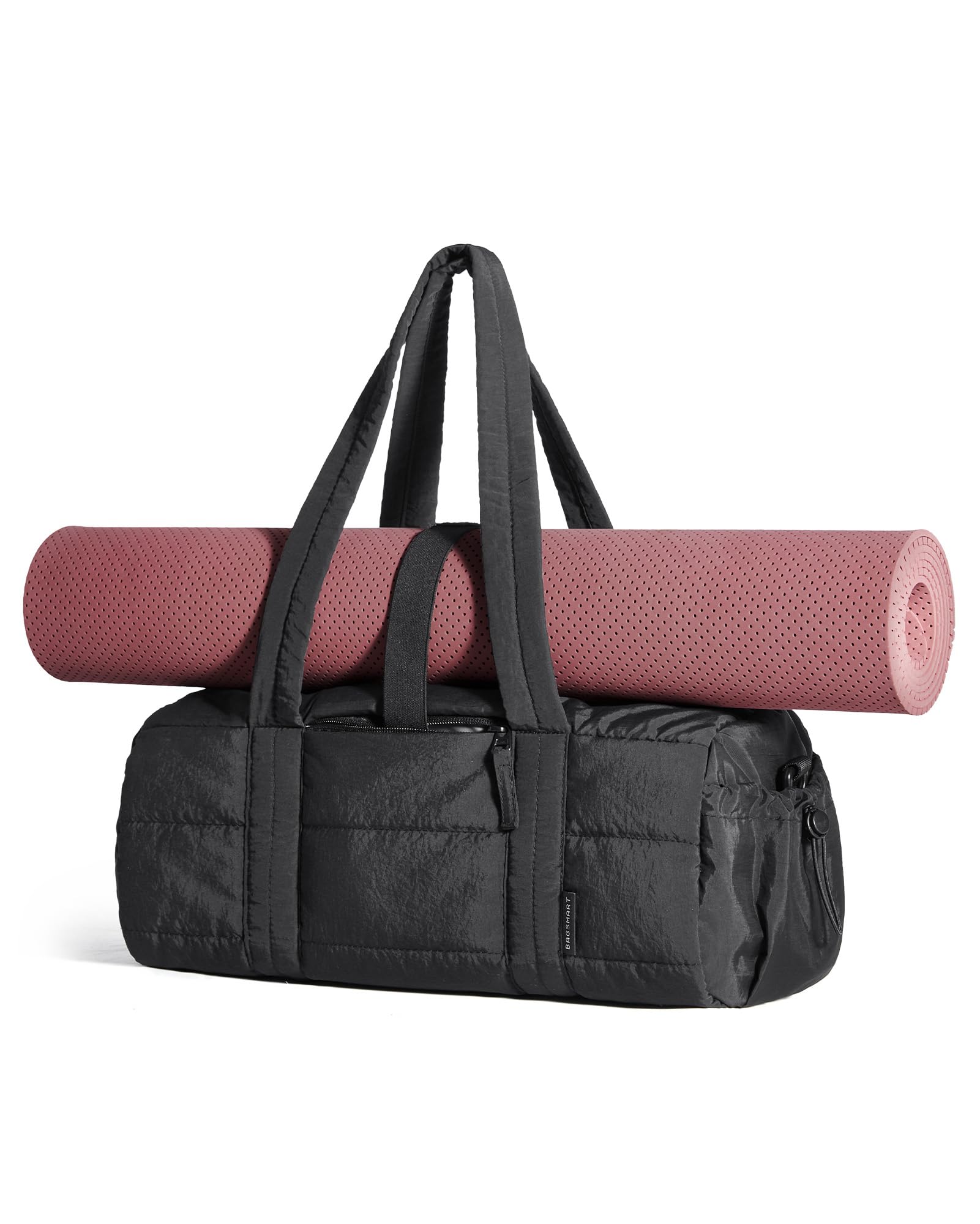 bagsmart Reiki Sporttasche für Damen, Reisetasche für Yogamatten mit Nass- und Trockenfach, 18L Gesteppte Sporttasche für Wochenende/Schwimmen, Schwarz