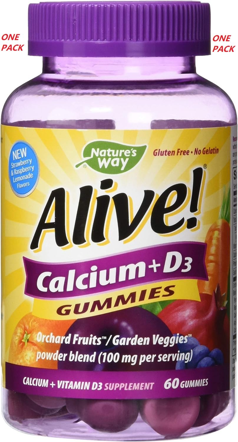 Nature's Way Nature's Way Alive! Premium Calcium + D3, Orchard Fruits/Garden Veggies Powder Blend, 60 Gummies, 60 Count (Pack of 12)