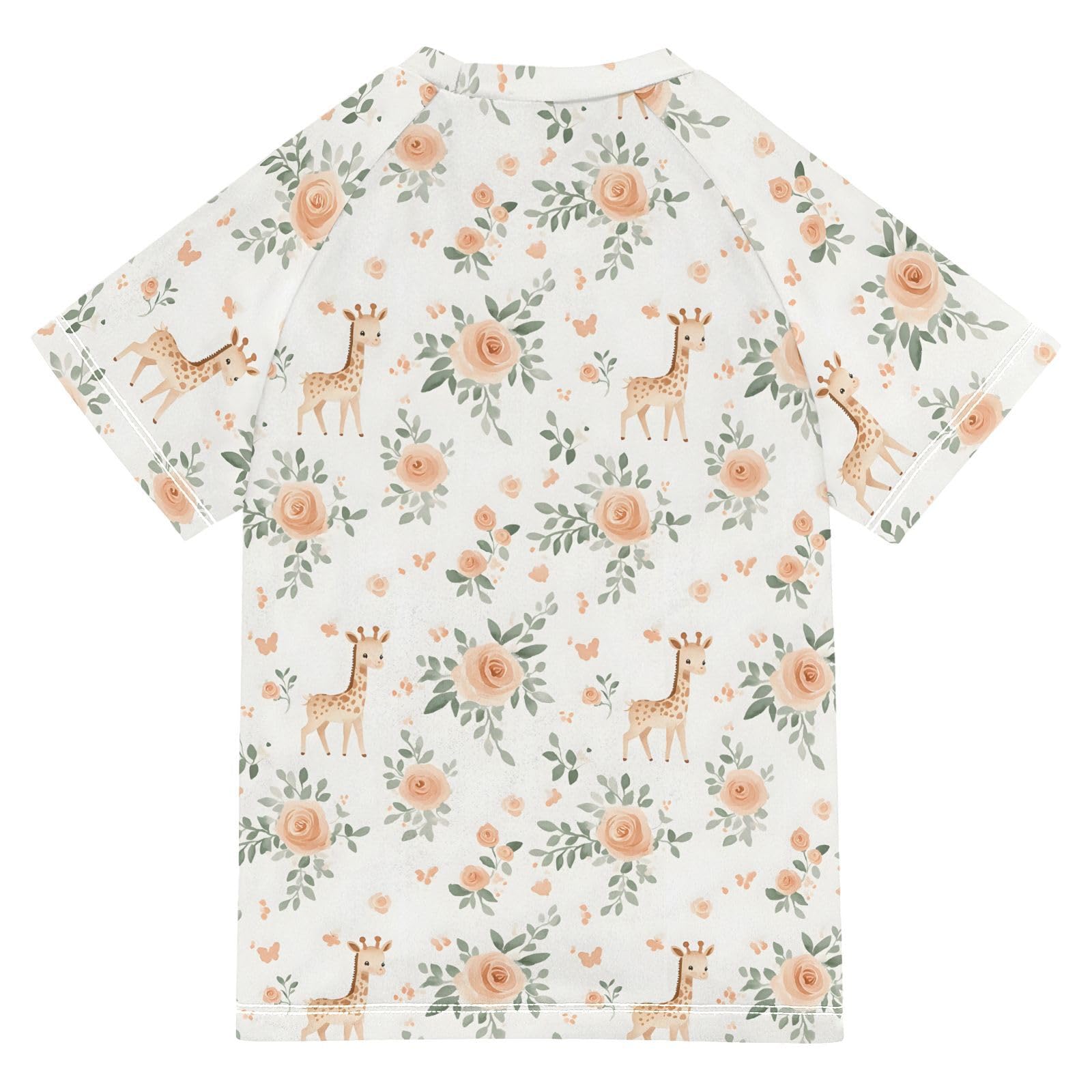 Boys Rash Guard Short Sleeve Swim Shirts for Boys Flower Giraff Print Sun Protection 7-8T