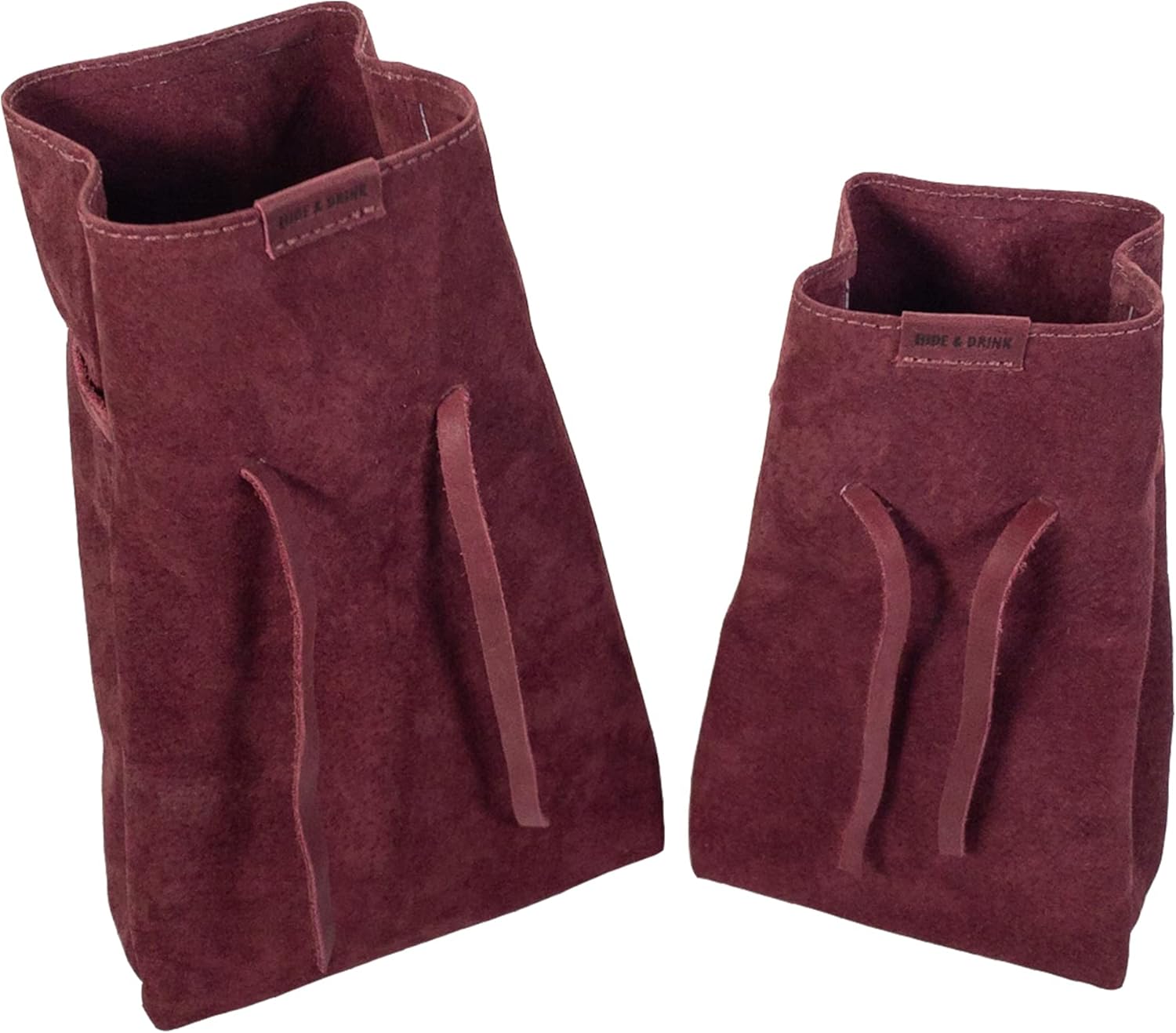 Hide & Drink, Drawstring Sack (2 pack) Handmade from Sheepskin and Full Grain Leather - Merlot