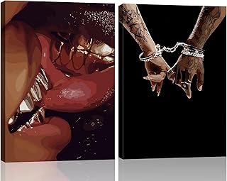 Framed 2pcs Black Couple Canvas Wall Art African American Man and Woman ...