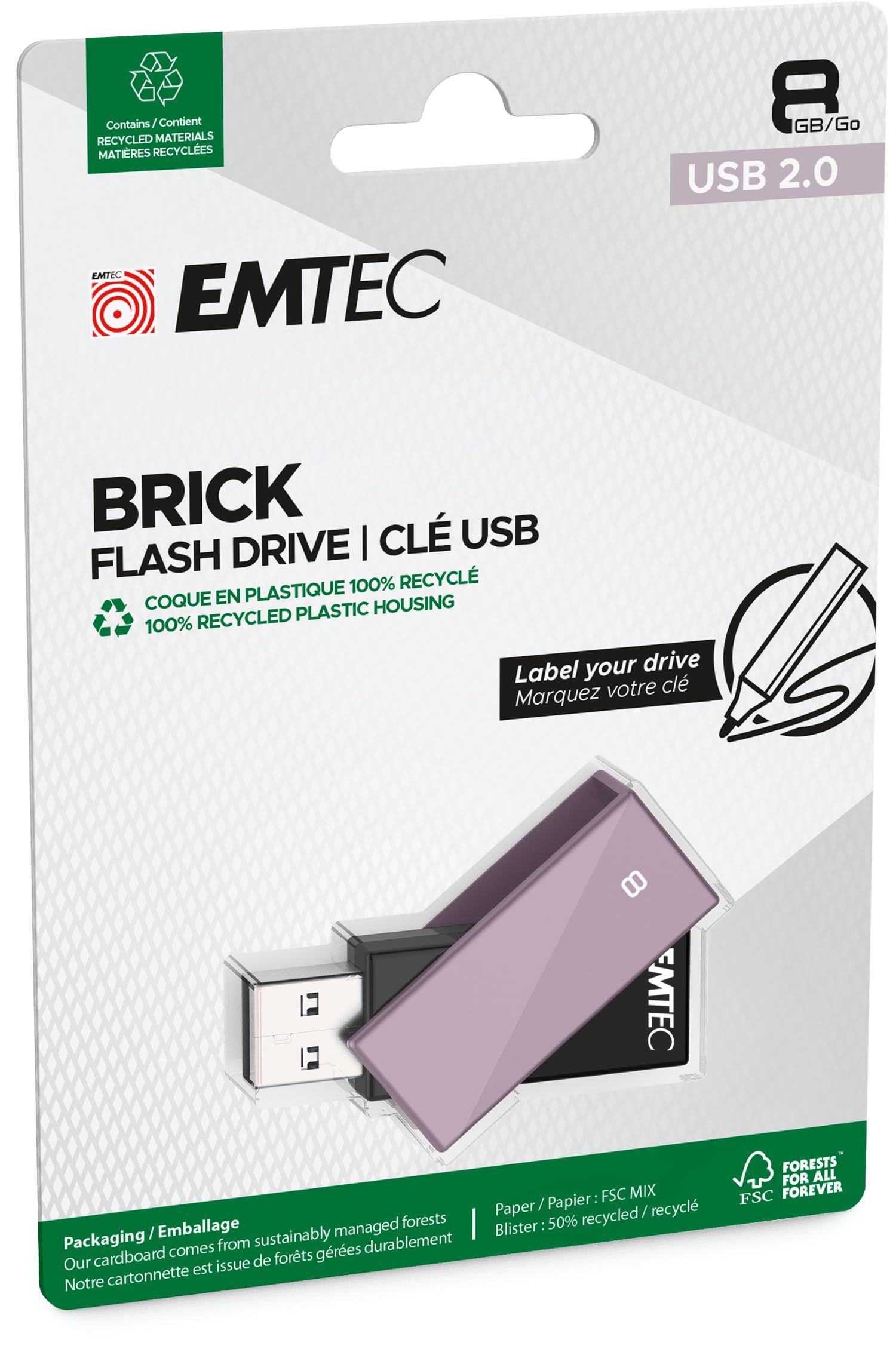 Emtec C350 Brick 2.0 8 GB USB typu A Nero Porpora