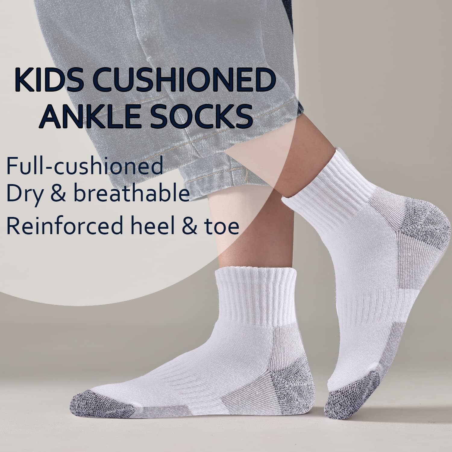 EPEIUS Kids Boys/Girls' Cushioned Socks Thick Cotton Quarter Athletic Socks Sports Running Ankle Socks 6 Pack 4-14 Years
