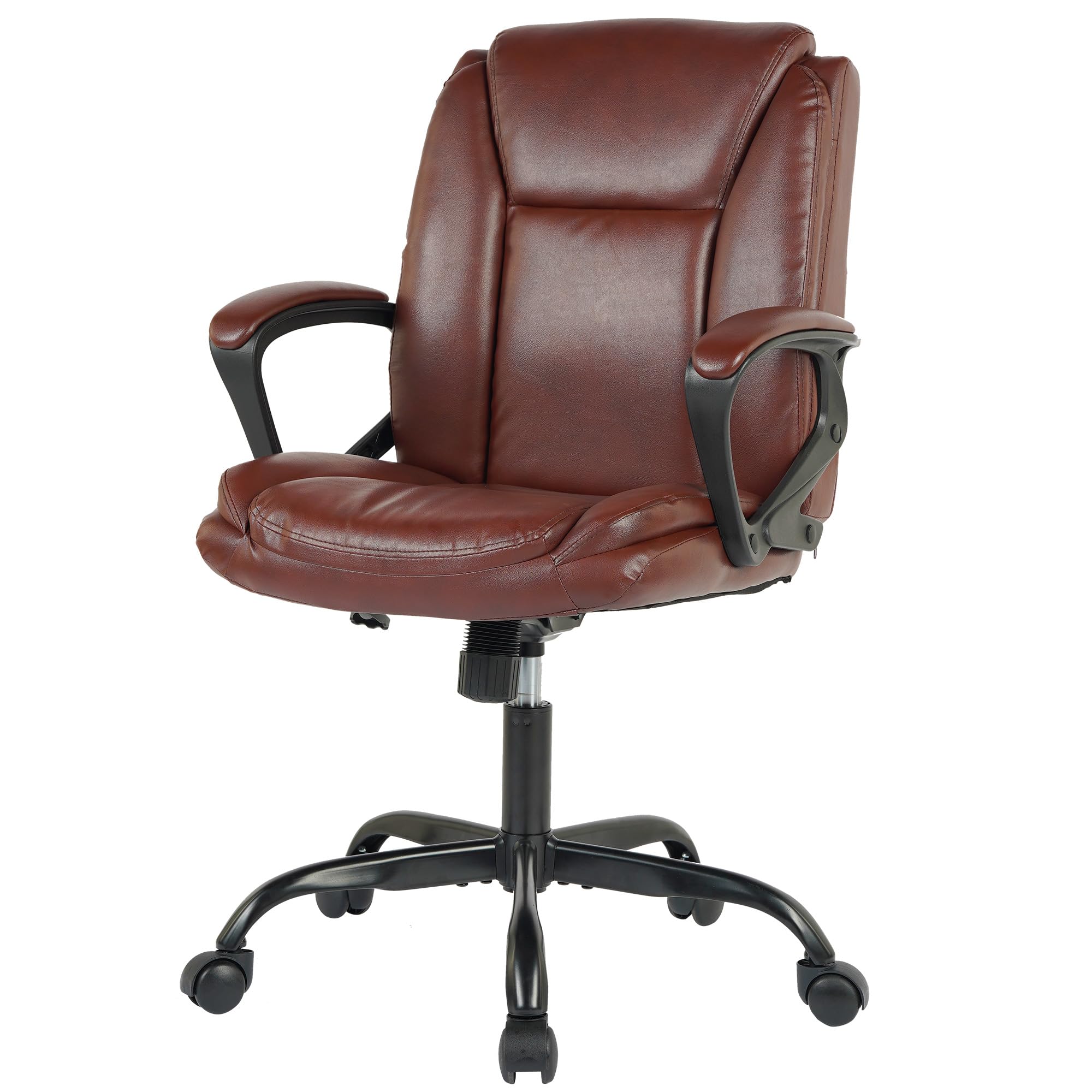 paylesshere pu leather task chair home office chair ergonomic desk chair with lumbar support and armrests adjustable features with mid back swivel executive computer chair brown