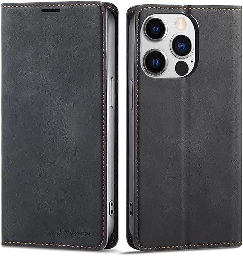 QLTYPRI Funda para iPhone 15 Pro Max, funda de piel sintética de alta calidad, parachoques de TPU con soporte para tarjetas, atril, absorción