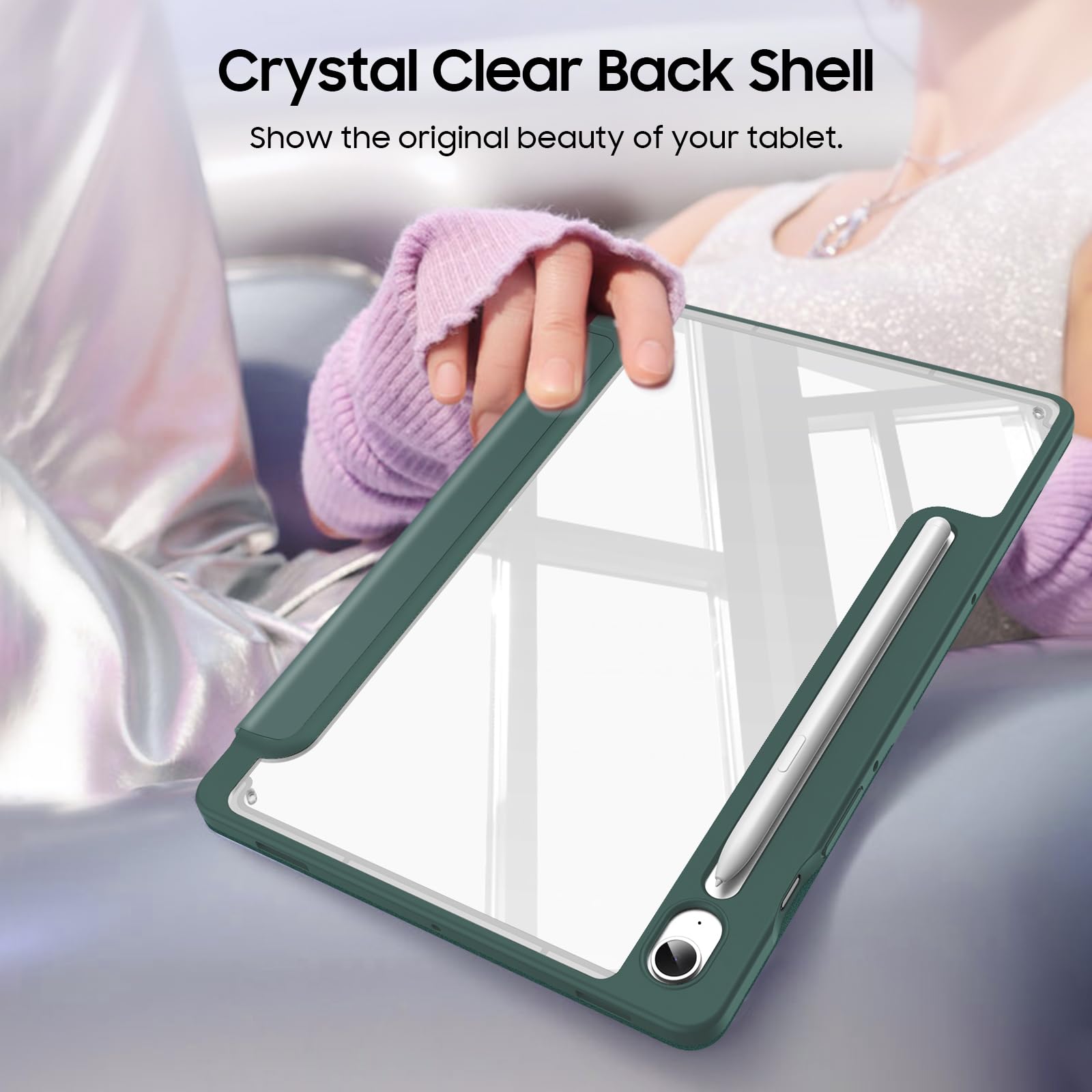 Fintie Hybrydowe etui do tabletu Samsung Galaxy Tab S9 FE 10,9 cala/Tab S9 11 cali 2023 z uchwytem na długopis - odporne na uderzenia etui ochronne z przezroczystą twardą obudową z tyłu, kolor zielony | Odporne na uderzenia etui ochronne z przezroczystą t