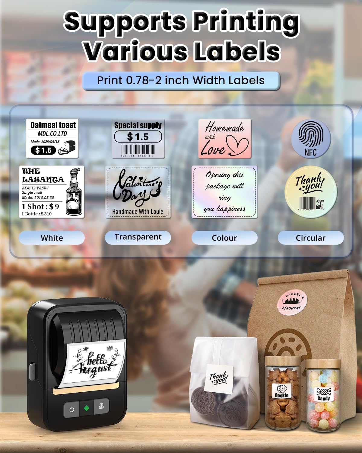 Label Makers, Label Maker Machine with Tape, Bluetooth Label Maker, Portable Thermal 2 Inch Label Printer for Small Business, Barcode, Address, Logo, Clothing, Sticker Printer for Phones & PC - Image 2