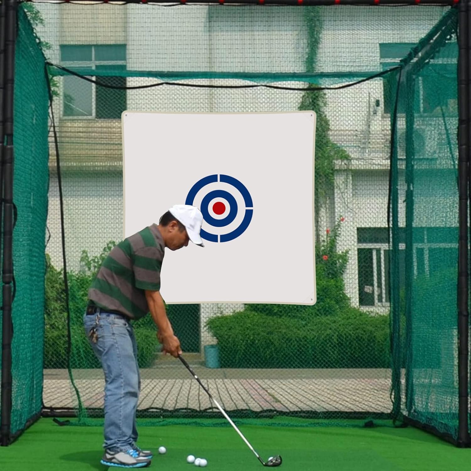 Focket Golf Target Cloth, Swing Practice Golf Hitting Net Target, Practice Training, Ball Net Hitting Aid Thick Canvas for School Gymnasium Indoor Outdoor 1.5x1.5m (White)