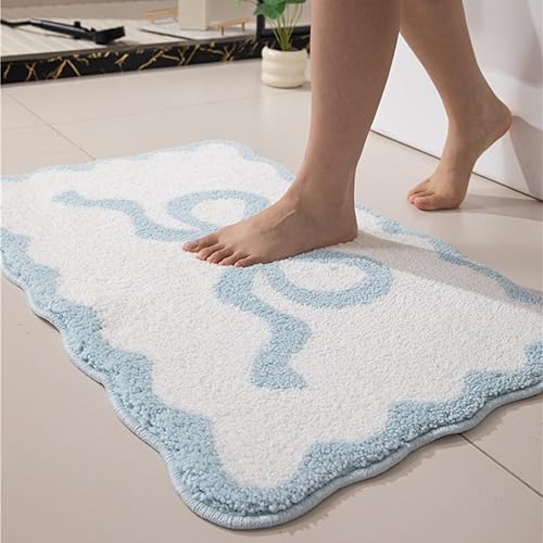 Miniatura 10 de Tapete de baño festoneado negro de 26 x 18 pulgadas, tapetes de baño suaves y absorbentes, lavables a máquina, de microfibra, para bañeras, lavabos