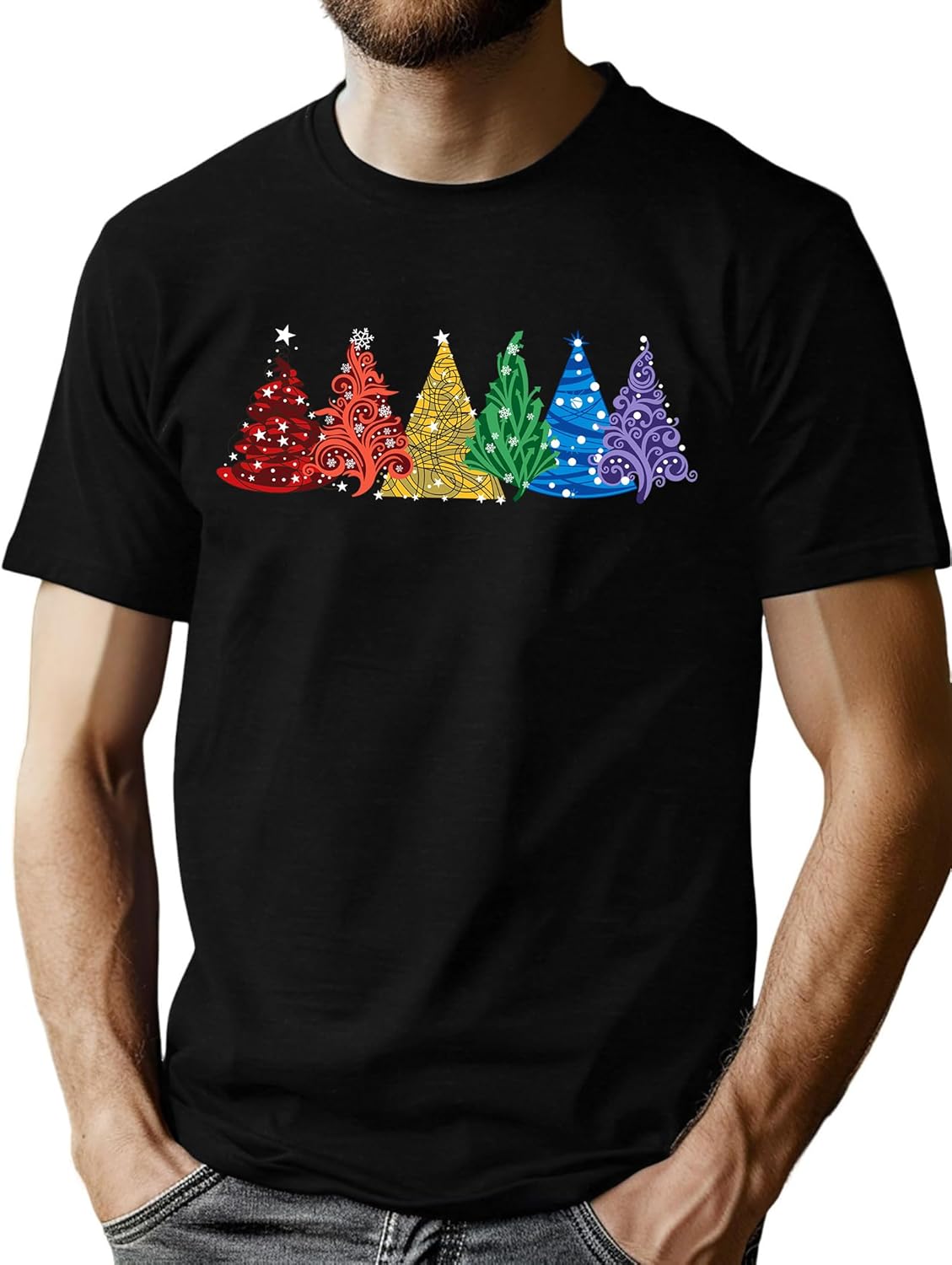 LAZYCHILD Christmas Shirts for Men: Merry Christmas Shirts Men Christmas Tree Shirt Believe Xmas Tops