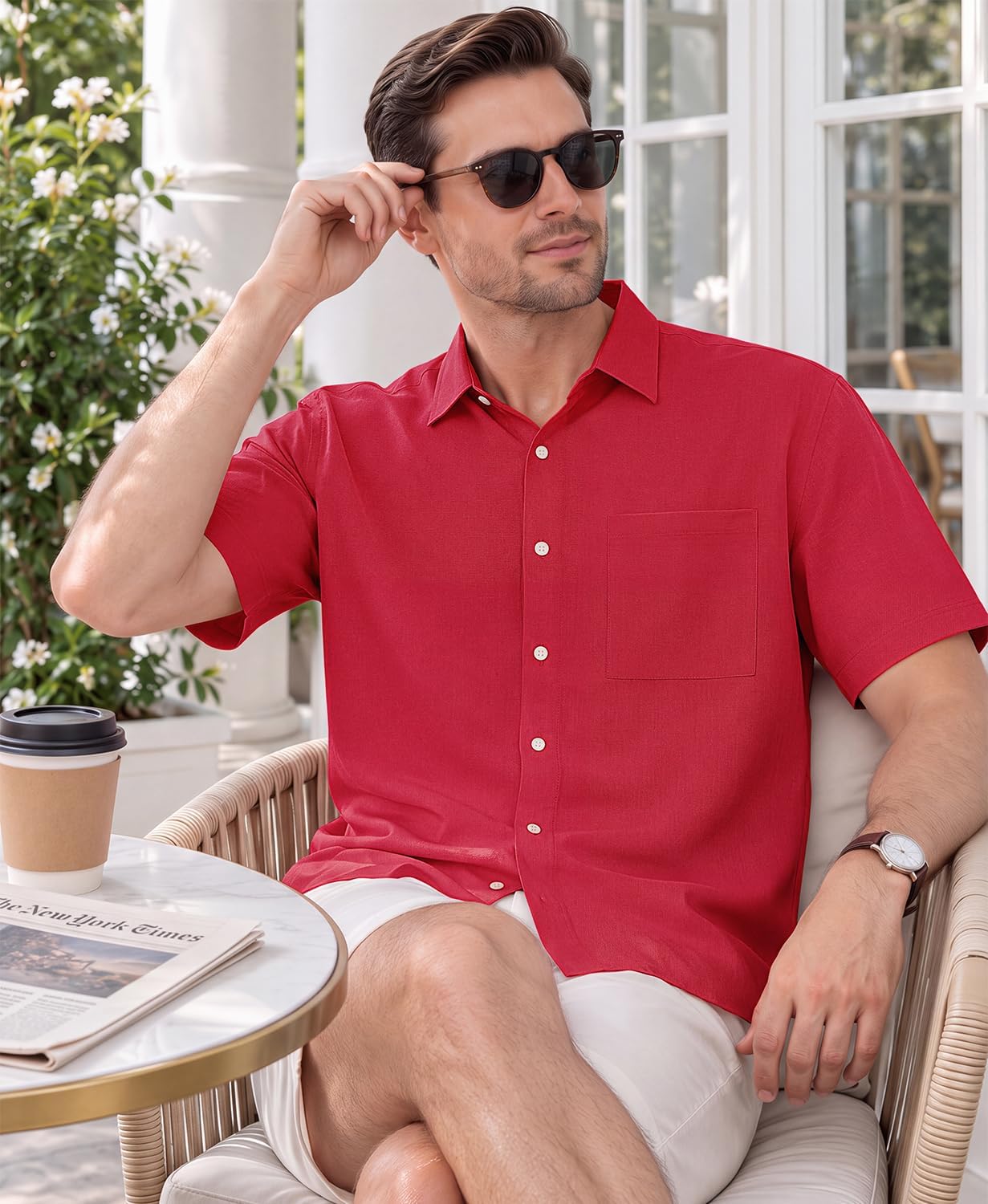KYKU Men's Cotton Linen Shirt Short Sleeve Button Down Casual Summer Shirt