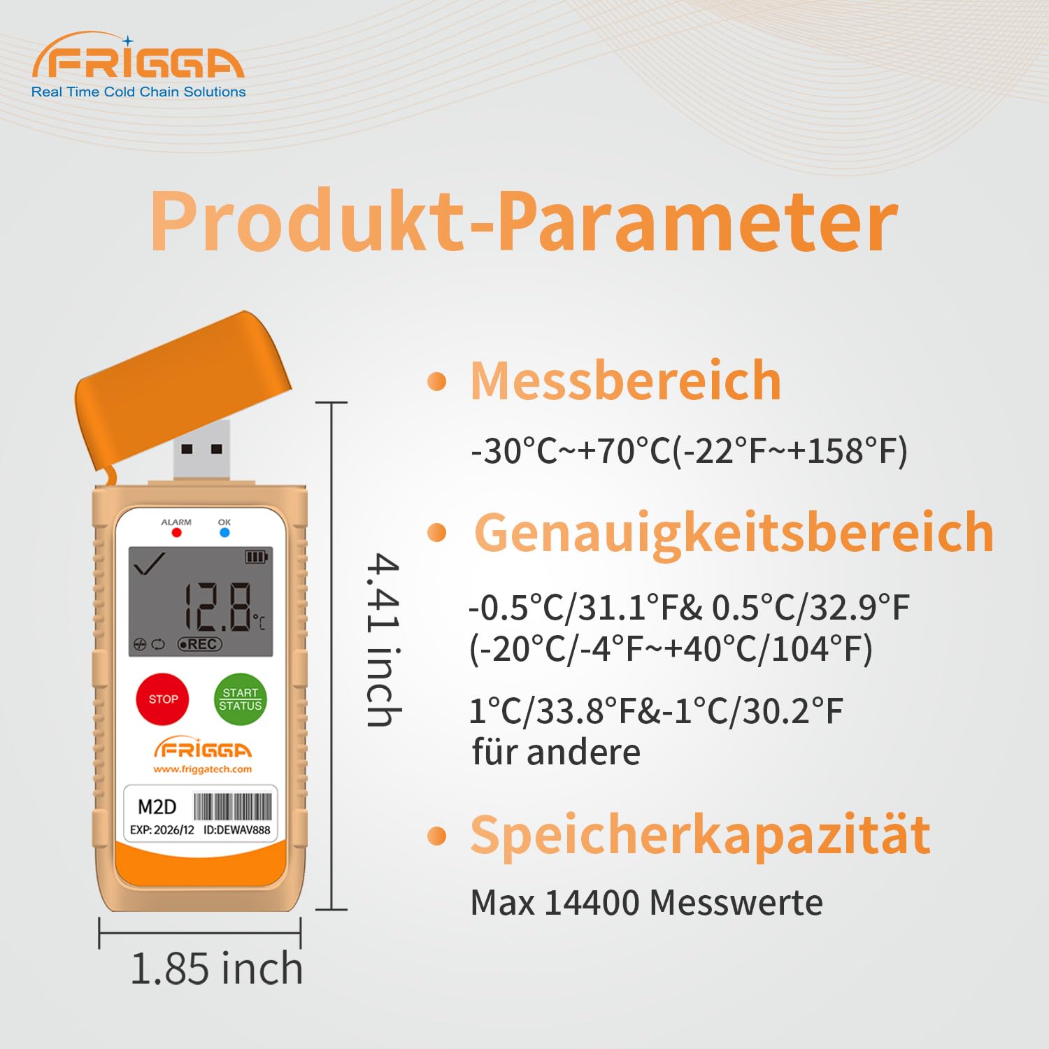 Frigga M2D Wiederverwendbare Temperatur Datenlogger USB Digitaler Temperatur Rekorder 14400 Punkte Hochpräzise Thermometer Logger PDF CSV Bericht (1pack)