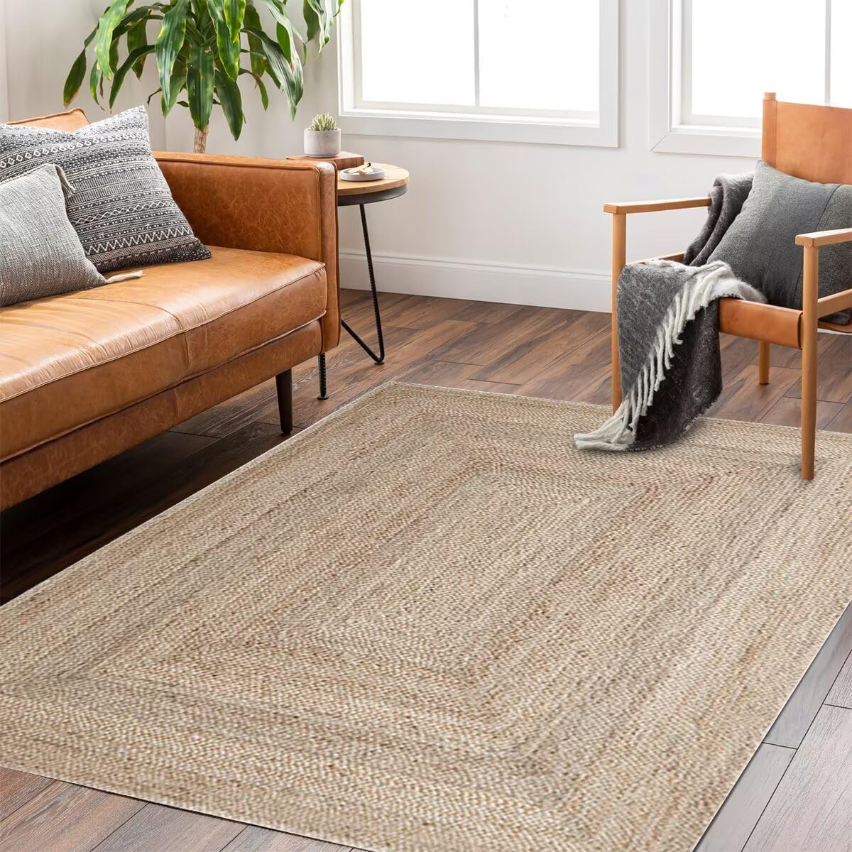 Shatex Area Rug 6x9 Feet, Large Handmade Flat Weave Jute Rug for Lving Room, Bedroom, Playroom, Reversible Boho Natural Rug, 100% Jute