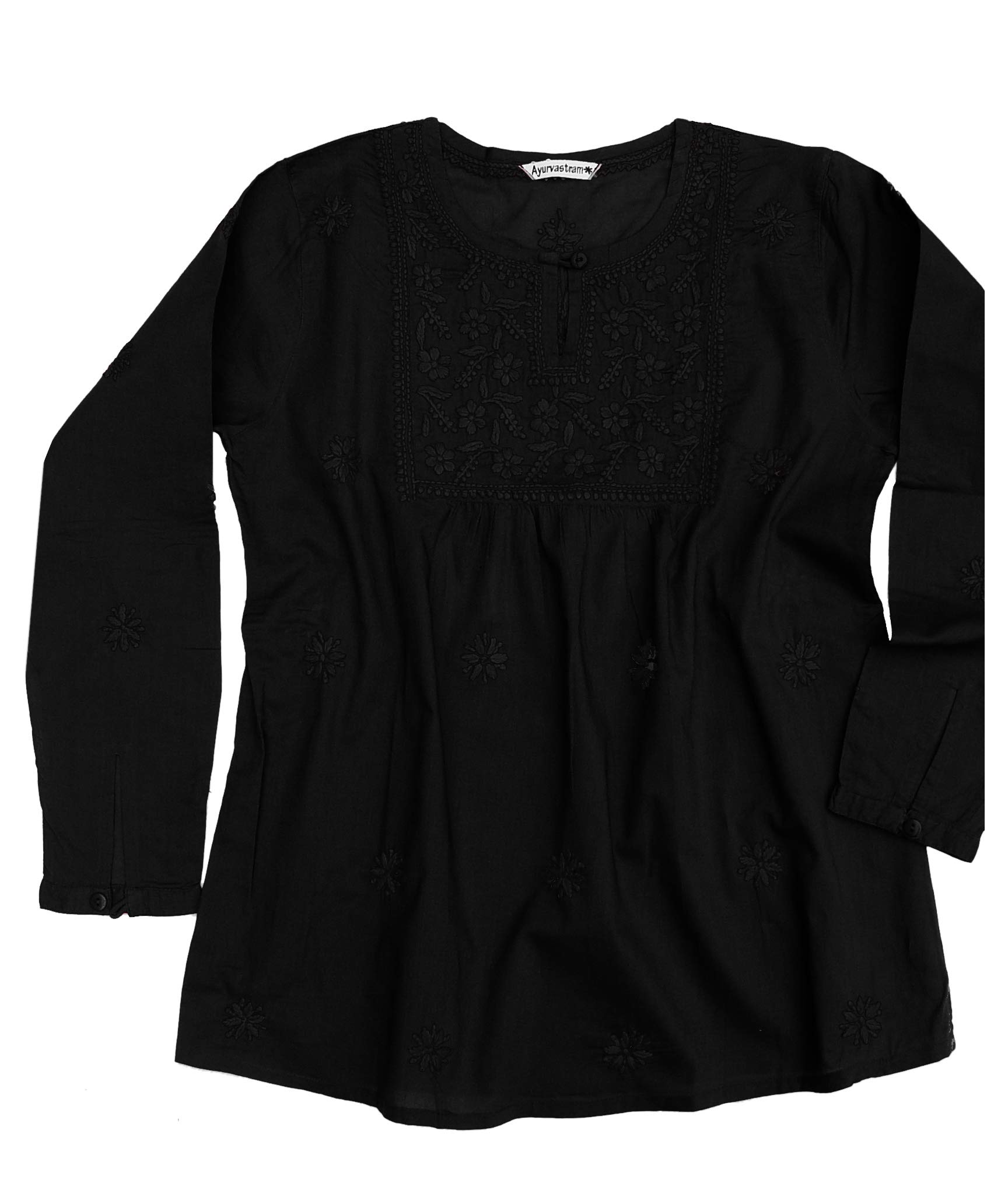 Ayurvastram Pure Cotton Hand Embroidered Boho Peasant Blouse Top Tunic