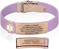 Vista 114 de Divoti Pulsera de identificación de alerta médica grabada personalizada, grabado láser de doble cara, pulsera de silicona, cierre de seguridad