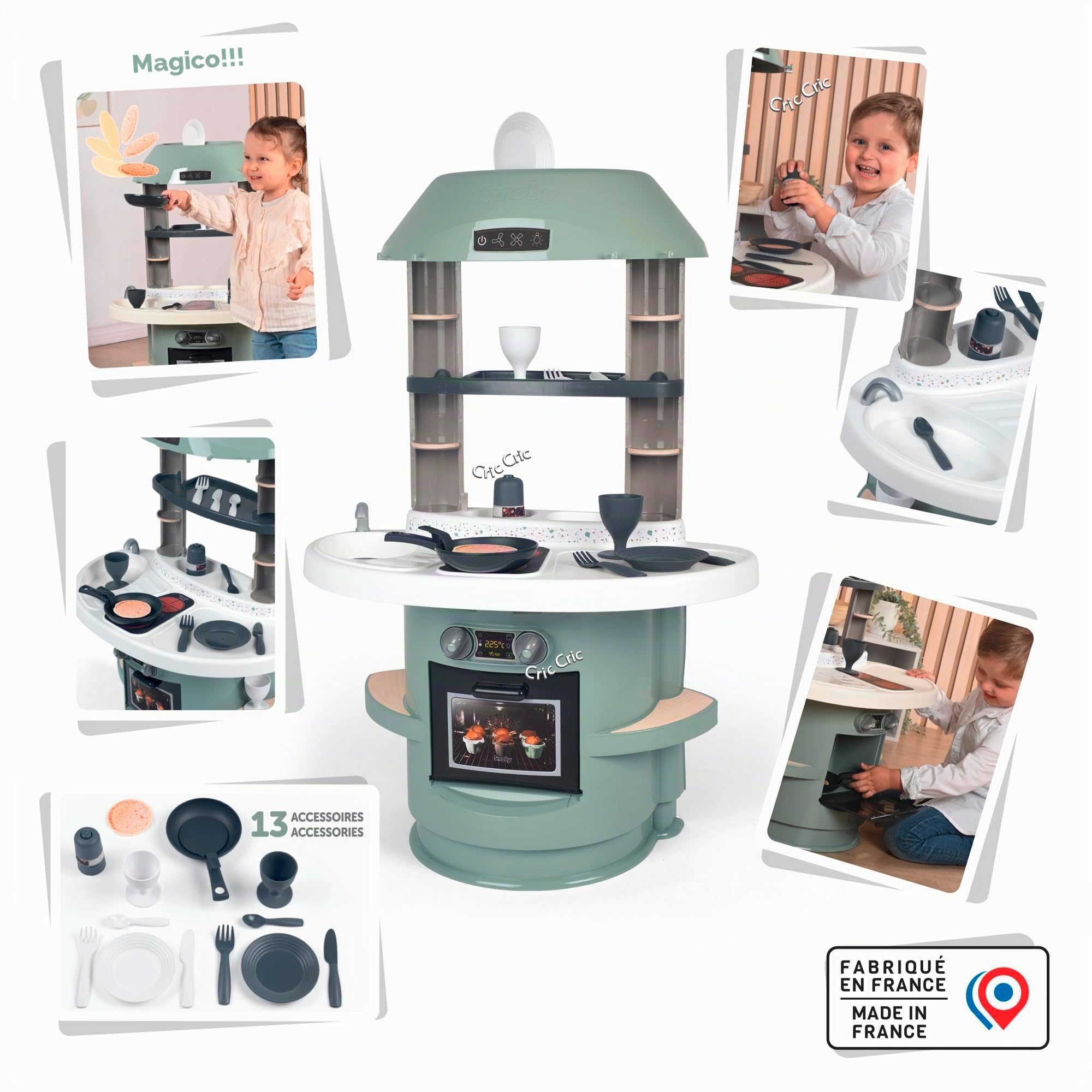 Smoby - Cucina Nova, 7600312700, +3 anni, con 13 accessori, forno, lavello, piano cottura, altezza piano 36 cm