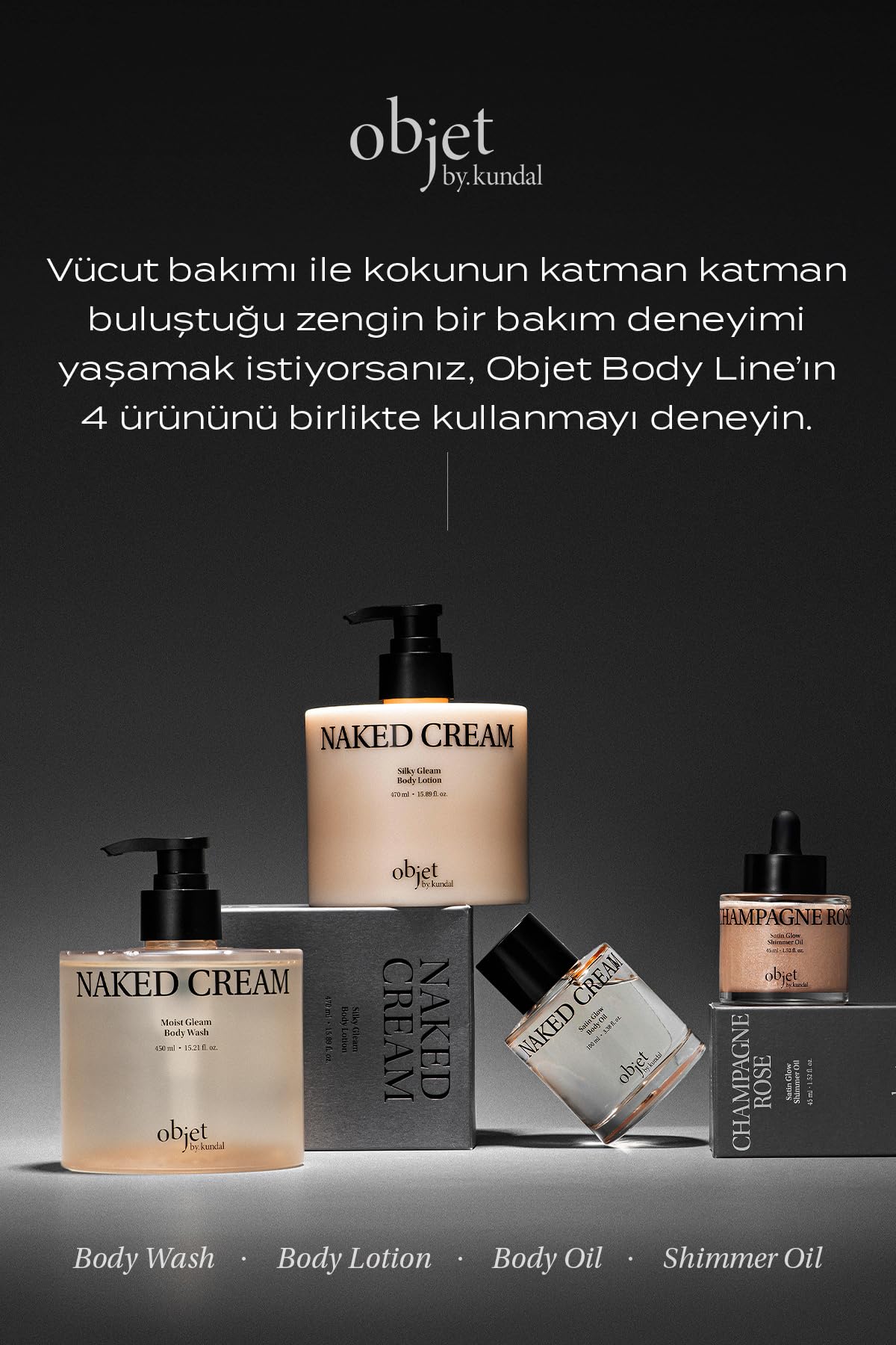 KUNDAL İnce Dokulu, Renkli ve Işıltılı Vücut Yağı Satin Glow Shimmer Oil (Champagne Rose)