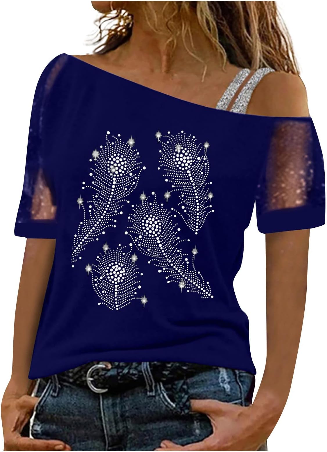 ERDONE Butterfly Short Sleeve Blouse Womens Cotton Off The Shoulder T-Shirt Casual Spring Swimming Short Spaghetti Strap Cool Loose T Shirts Ladie's