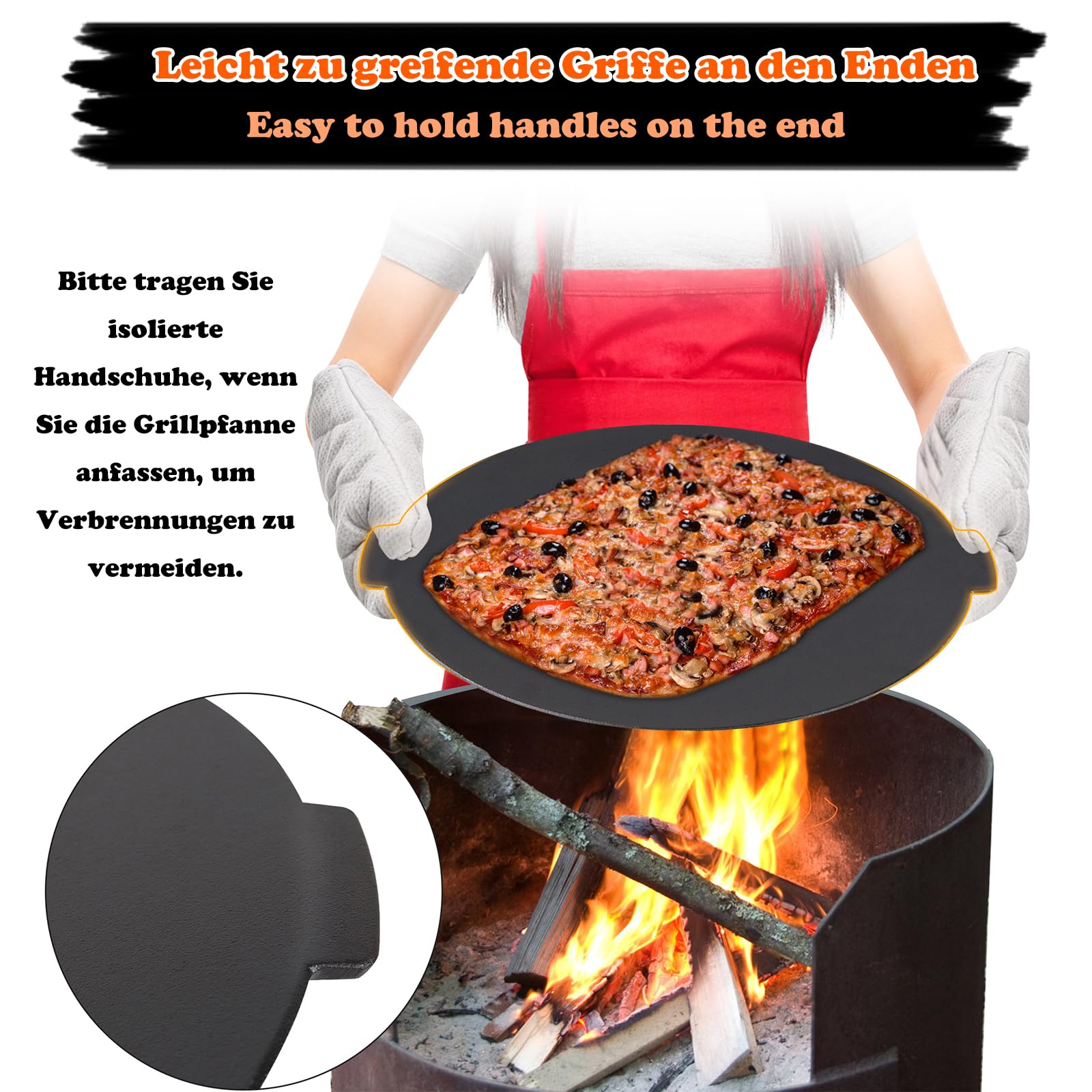 LZQ Sartén de hierro fundido redonda 45 cm para barbacoa con trípode extraíble y placa de horno holandés
