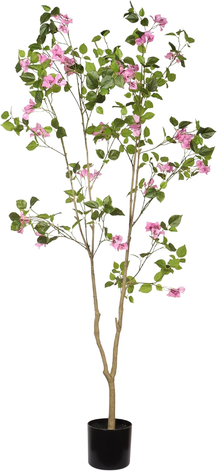 Artificial Bougainvillea Tree, Pink, 6 ft, Faux Flowering Plant with Pot for Indoor Home Office Decor