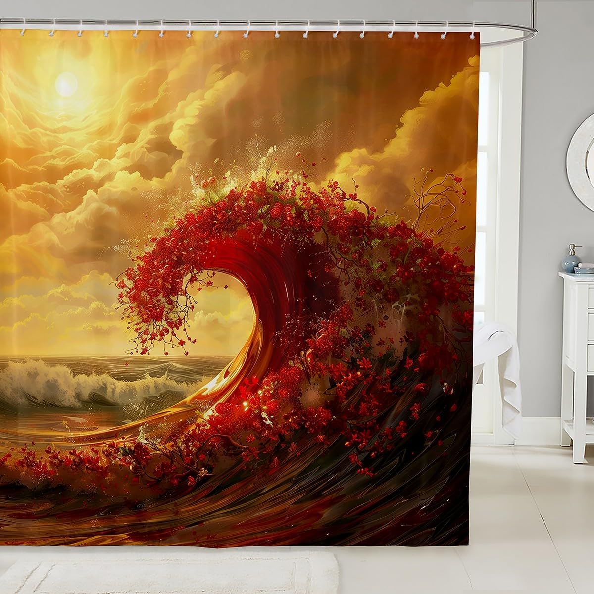 jejeloiu Japanese Geisha Girls Shower Curtain 72"x78" Cherry Blossoms Bath Curtain for Boys Teens Japanese Street Bathroom Shower Curtain Set Waterproof Japanese Ukiyoe Kids Bathroom Accessories