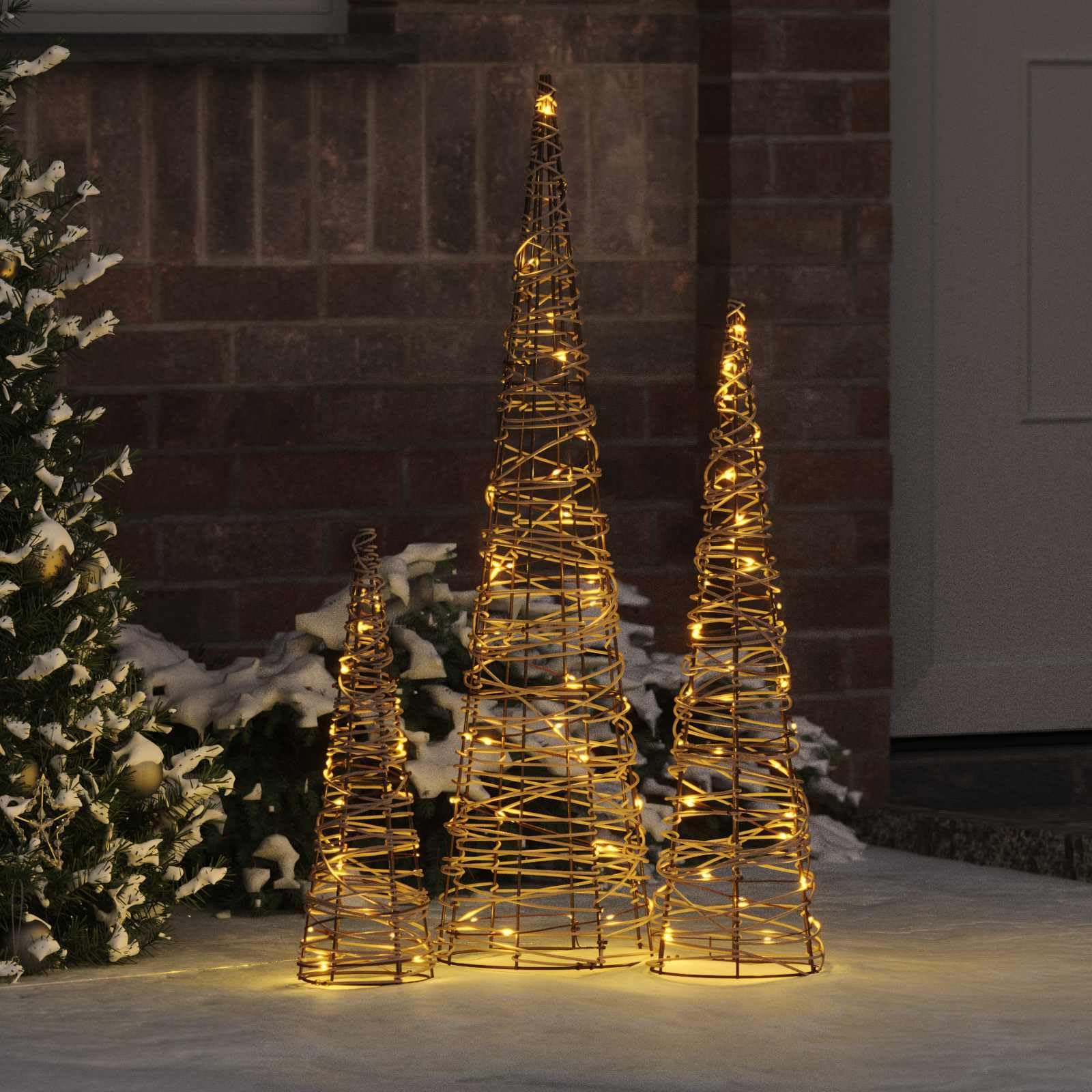 vidaXL Weihnachtsbaum 3 STK. Warmweiß 20 x 20 x 80 cm Rattan 90 LEDs