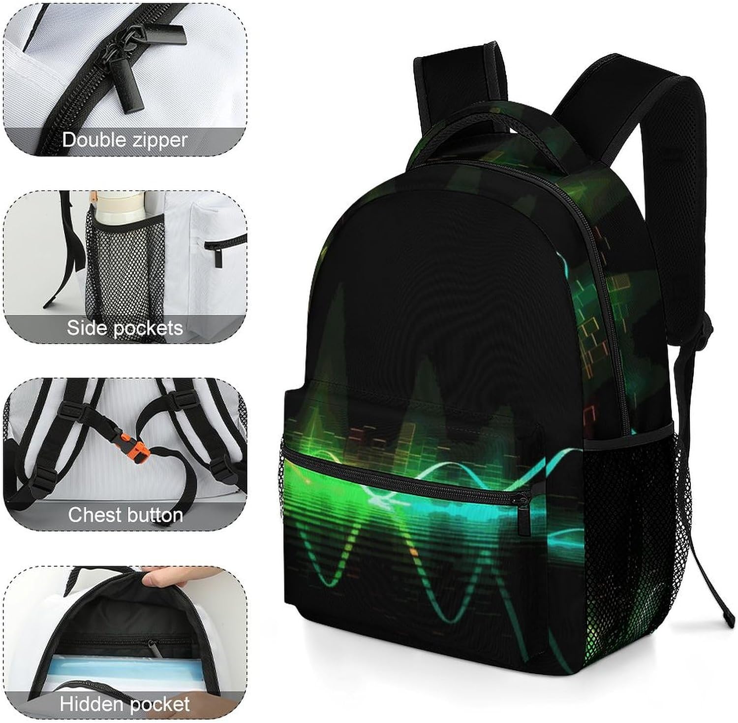 Laptop Backpack for Men Women Lightweight Daypack with Compartment Rucksack Cool Music Sound Wave Laptop Bag image 5
