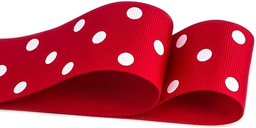 Miniatura 2 de Ribbli Cinta de grogrén para manualidades, 1-12 pulgadas, carrete continuo de 20 yardas, rojo con puntos blancos, uso para lazos para el cabello,