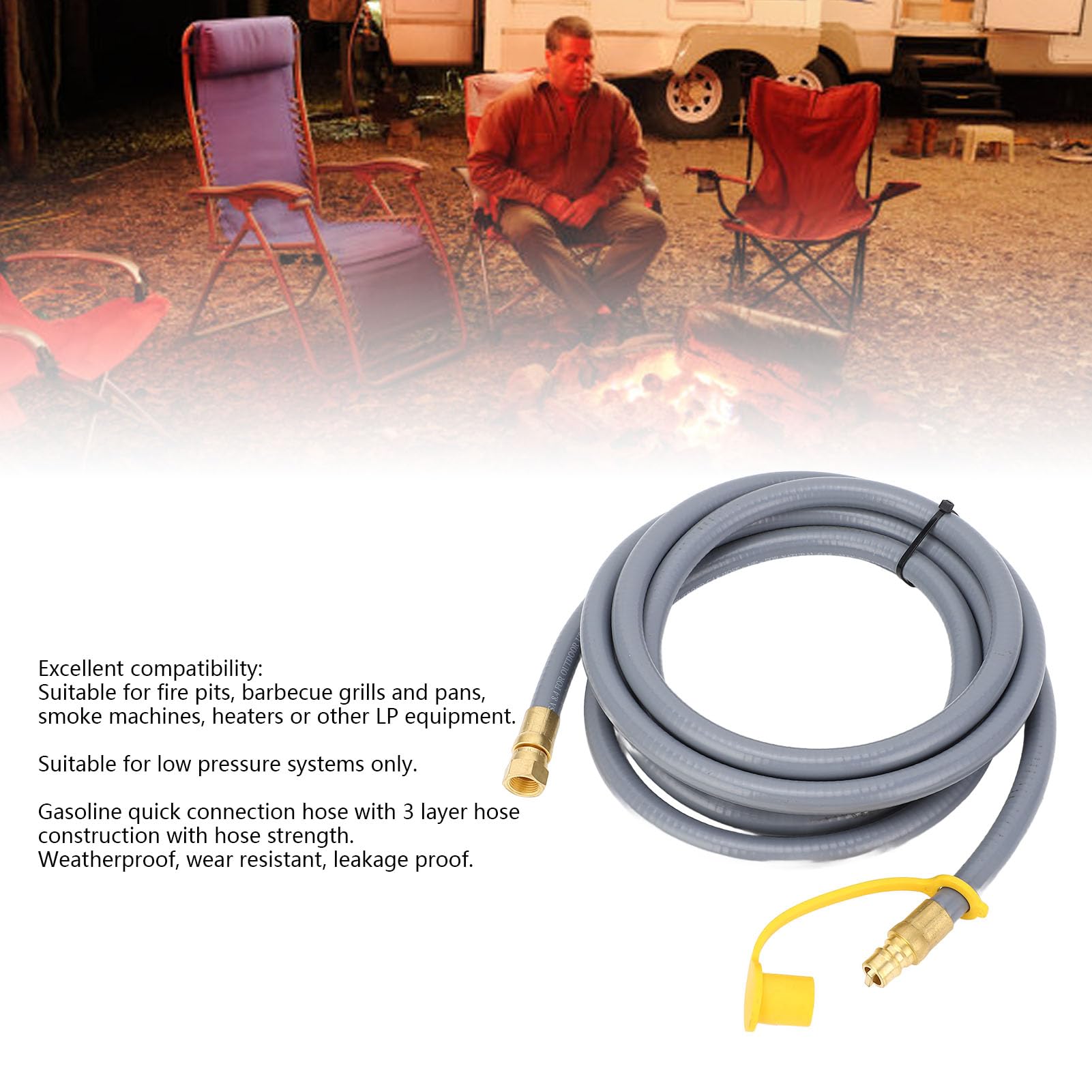 Manguera de Gasolina de Rv de Goma de 12 Pies, Accesorios de Manguera de Extensión de Gasolina RV con Mango de Giro Manual para Fogatas, Parrillas de Barbacoa, Sarténes, Fumadores