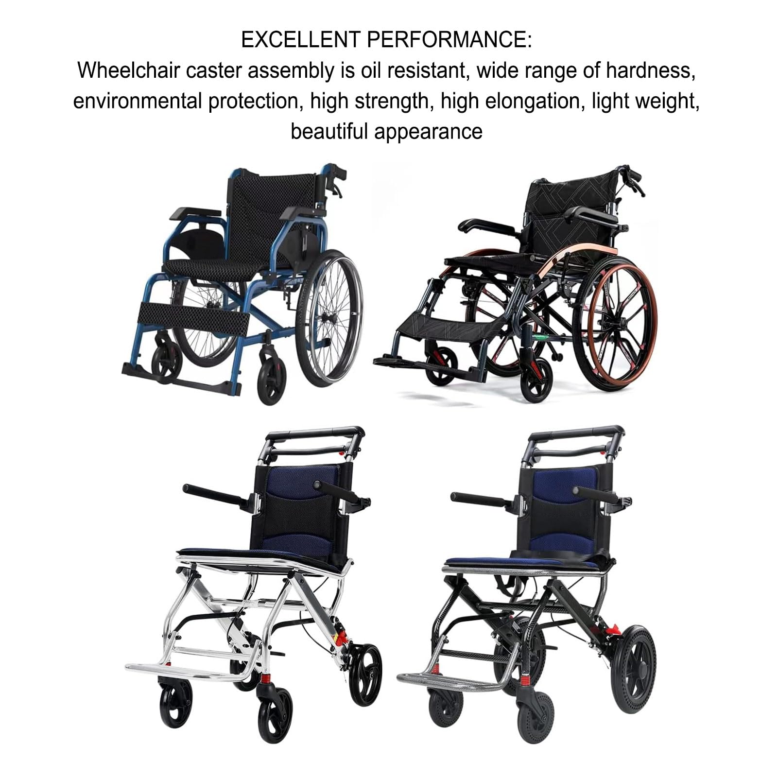 Wheelchair Caster Assembly Front Universal PU Hub Solid Spring Wheel 10 X 2in Replacement Parts for Elderly and Disabled Vehicles